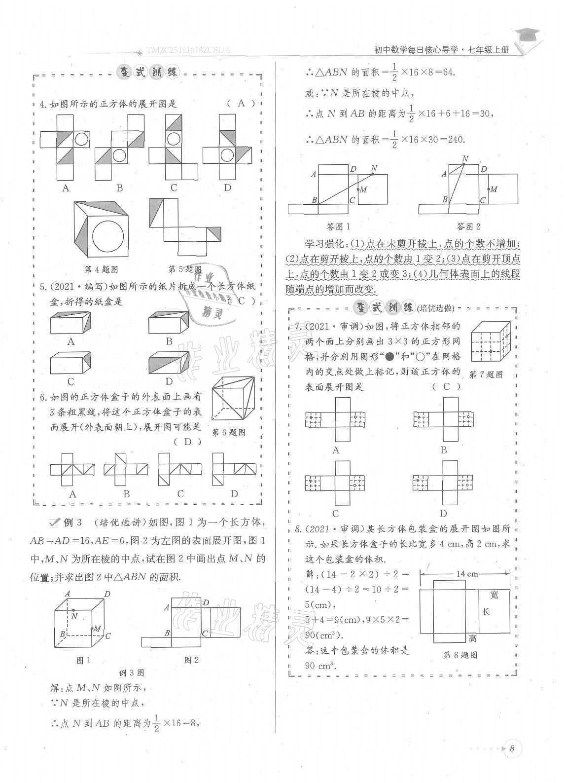 2021年每日核心导学七年级数学上册北师大版 参考答案第8页