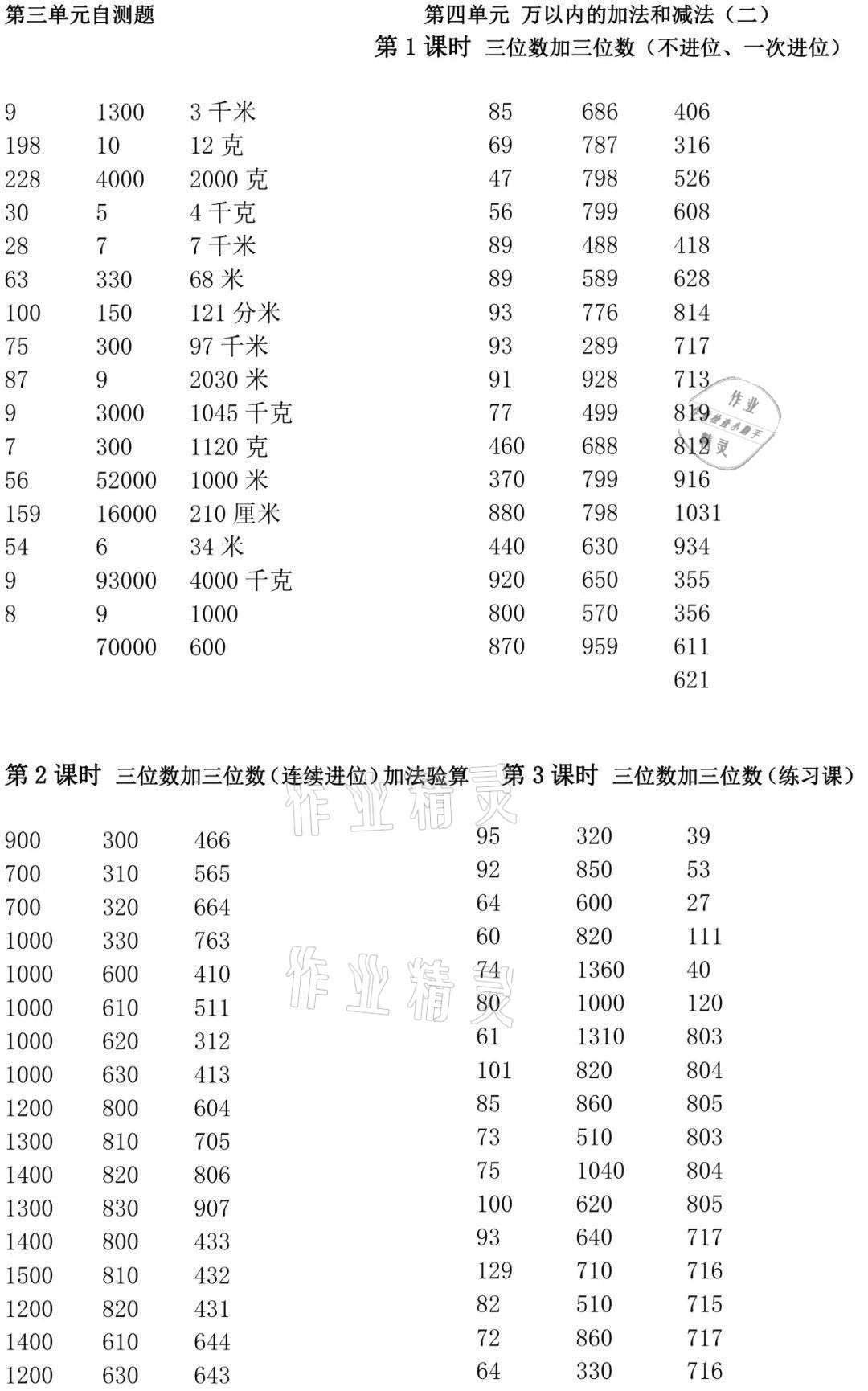 2021年小學數學口算速算心算三年級上冊人教版 參考答案第5頁