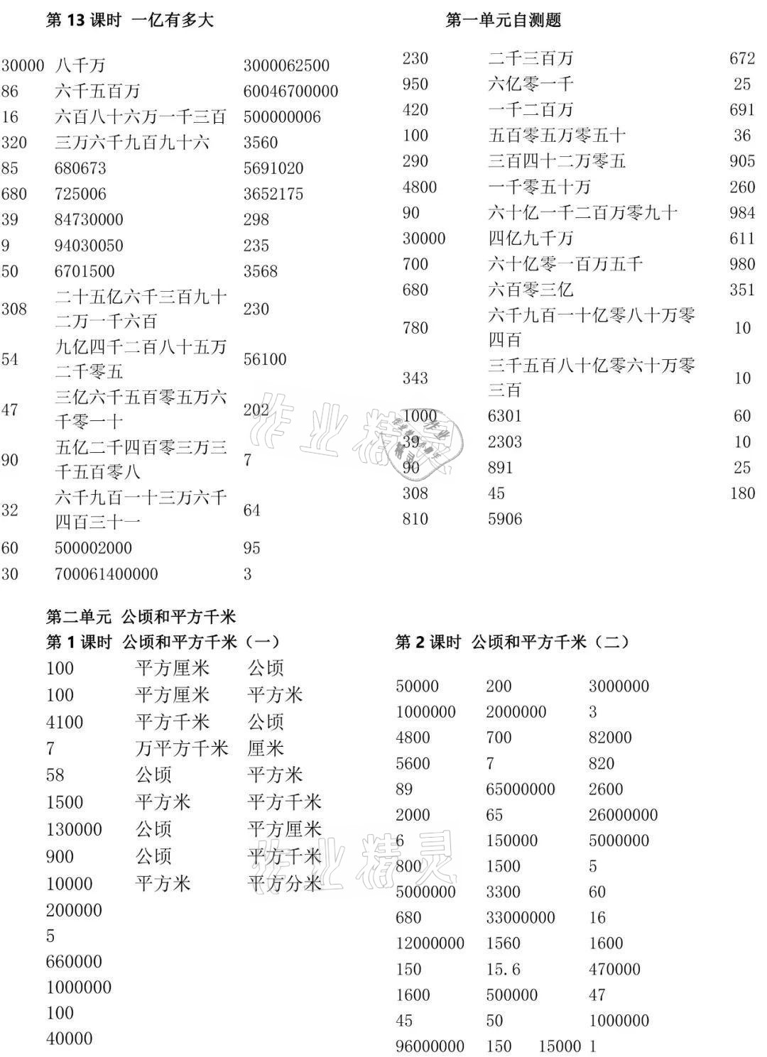 2021年小学数学口算速算心算四年级上册人教版 参考答案第4页