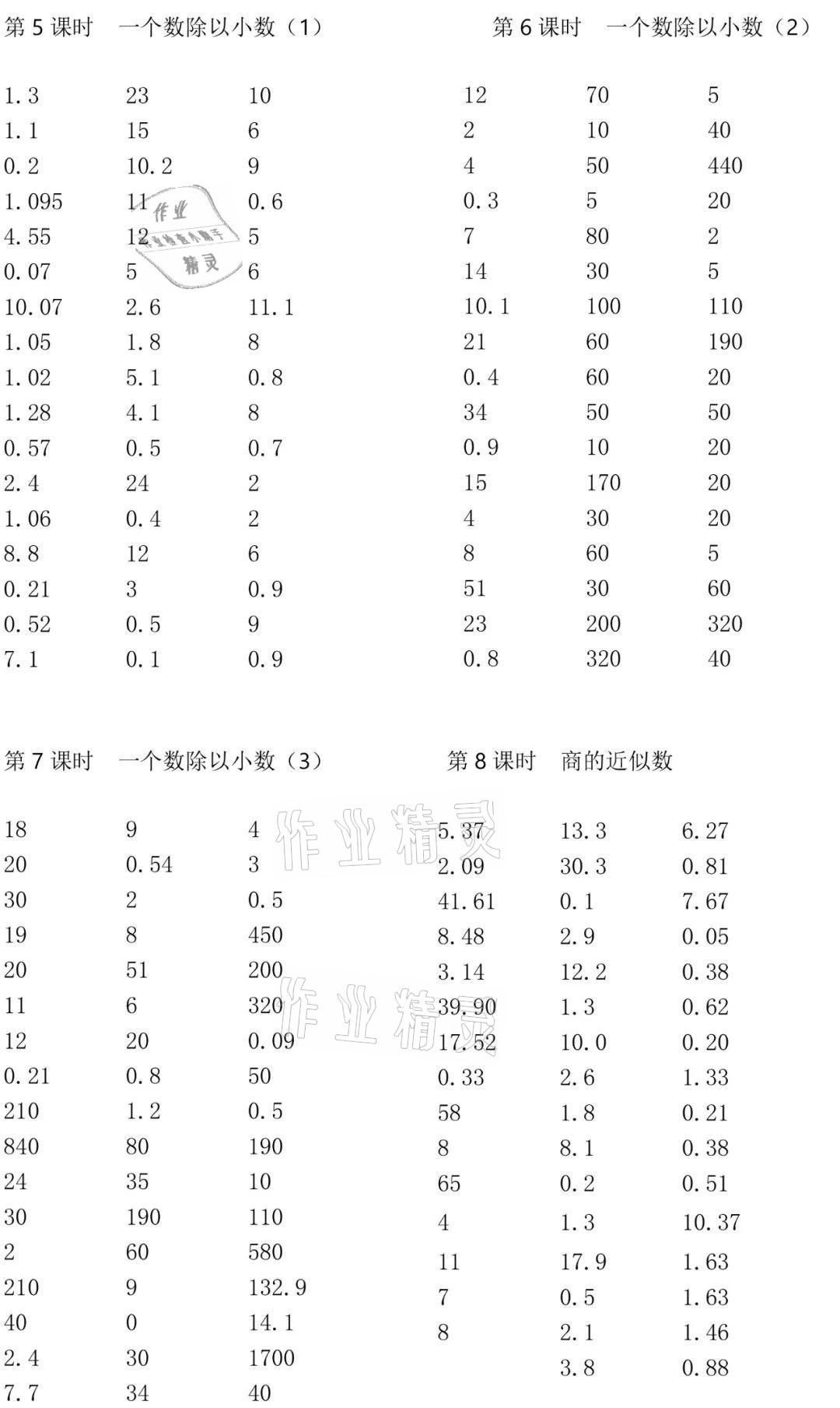 2021年小学数学口算速算心算五年级上册人教版 参考答案第5页