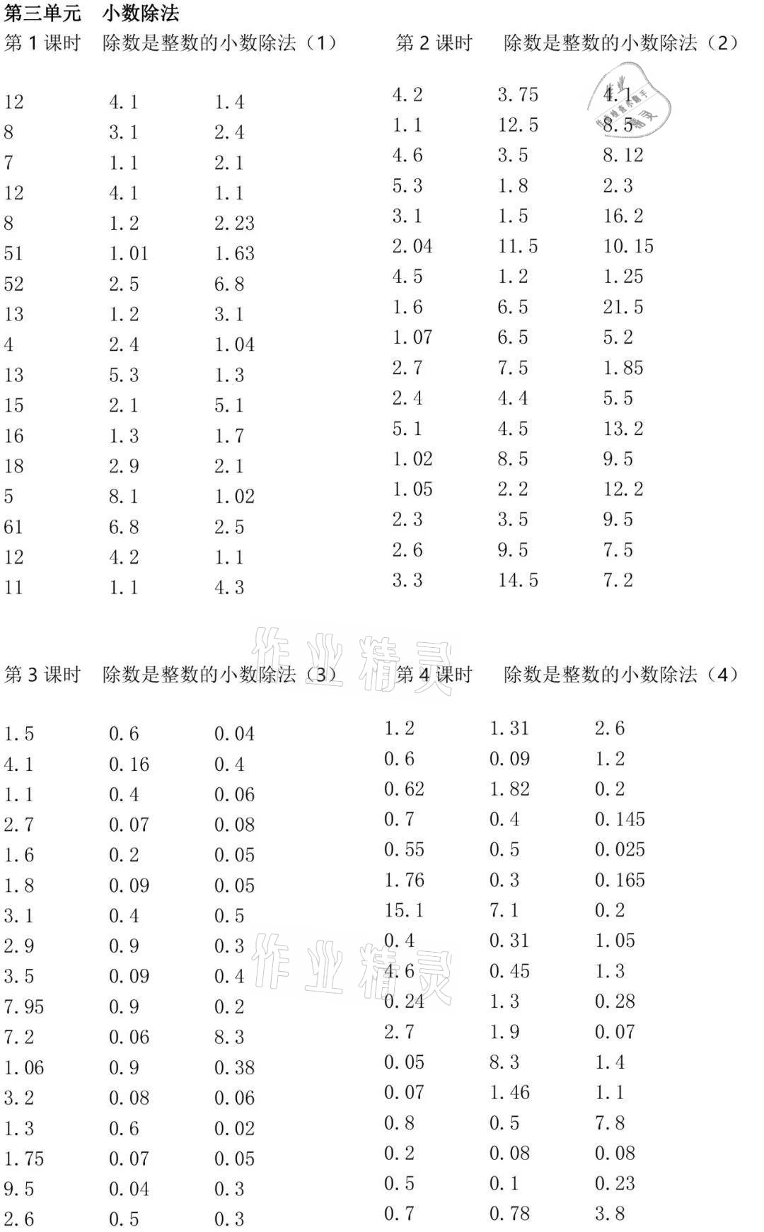 2021年小学数学口算速算心算五年级上册人教版 参考答案第4页