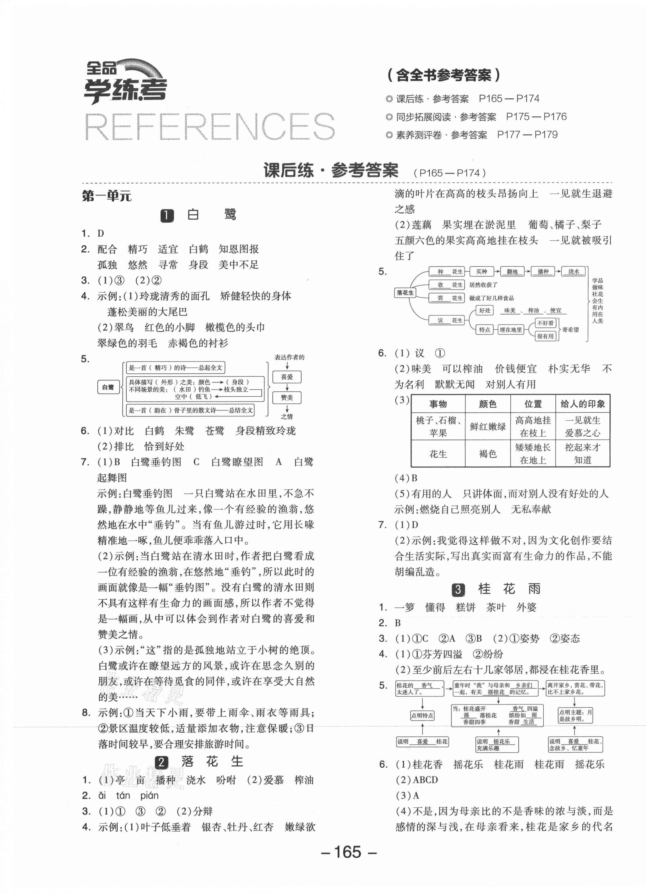 2021年全品学练考五年级语文上册人教版江苏专版 参考答案第1页