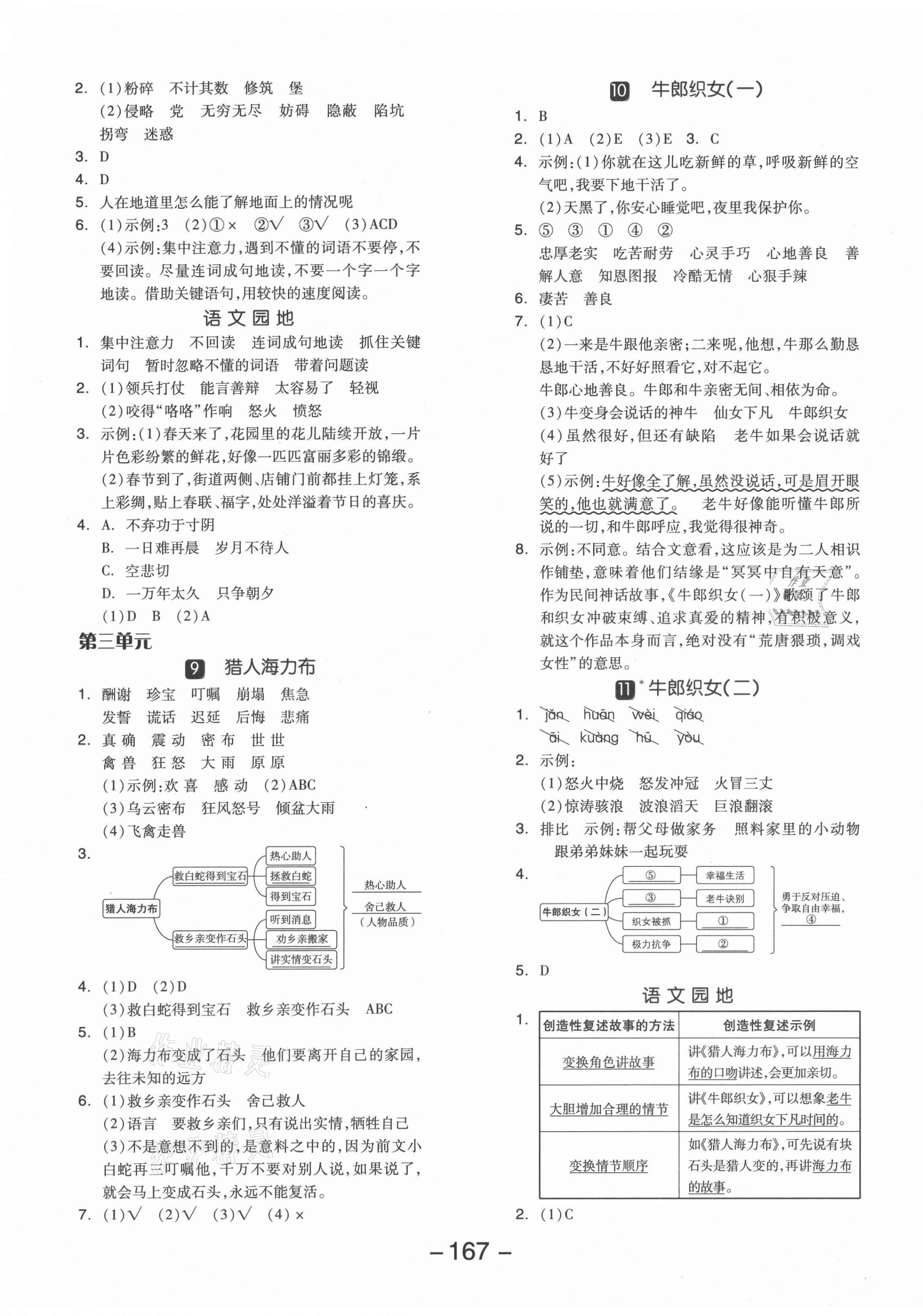 2021年全品學練考五年級語文上冊人教版江蘇專版 參考答案第3頁