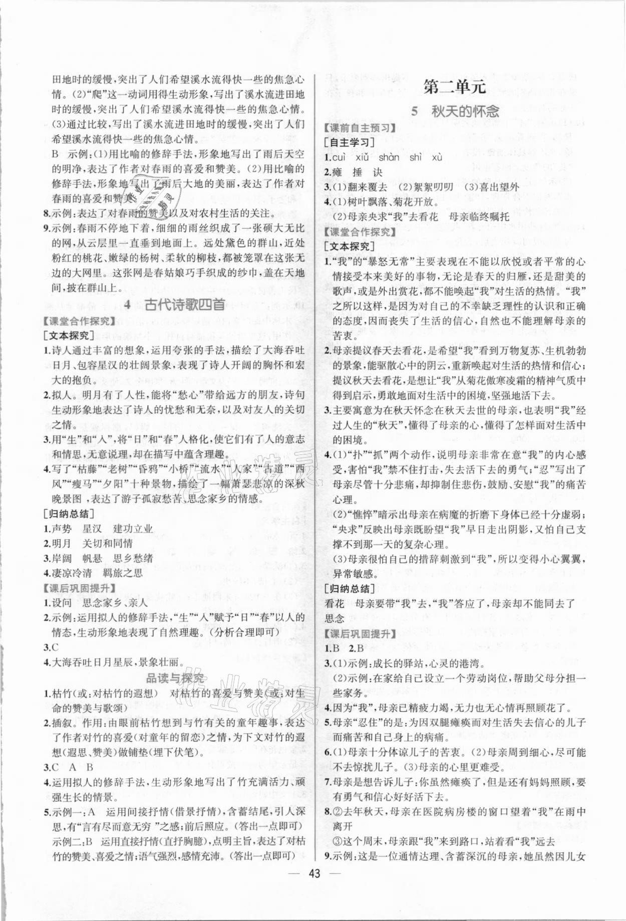 2021年同步导学案课时练七年级语文上册人教版 第3页