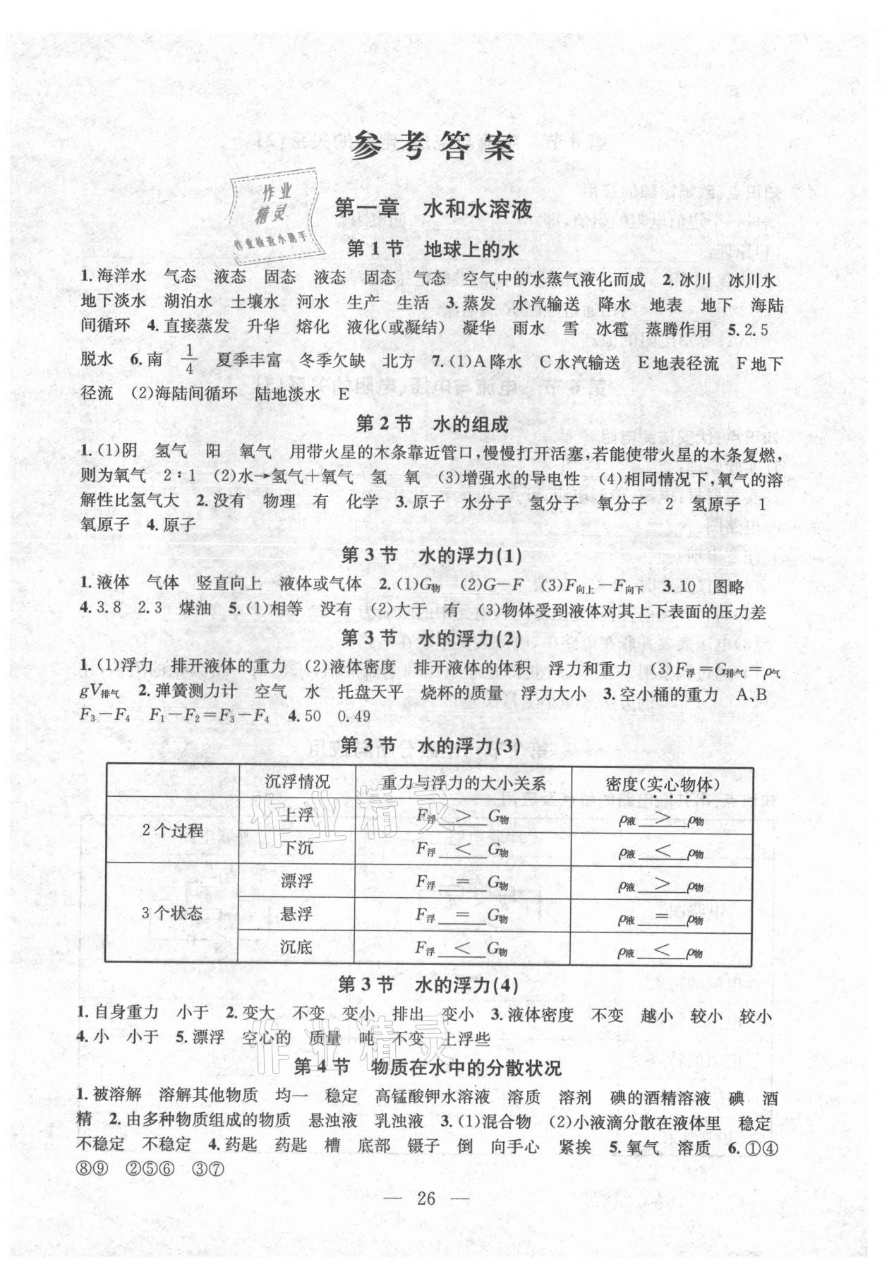 2021年习题e百课时训练八年级科学上册浙教版 参考答案第1页