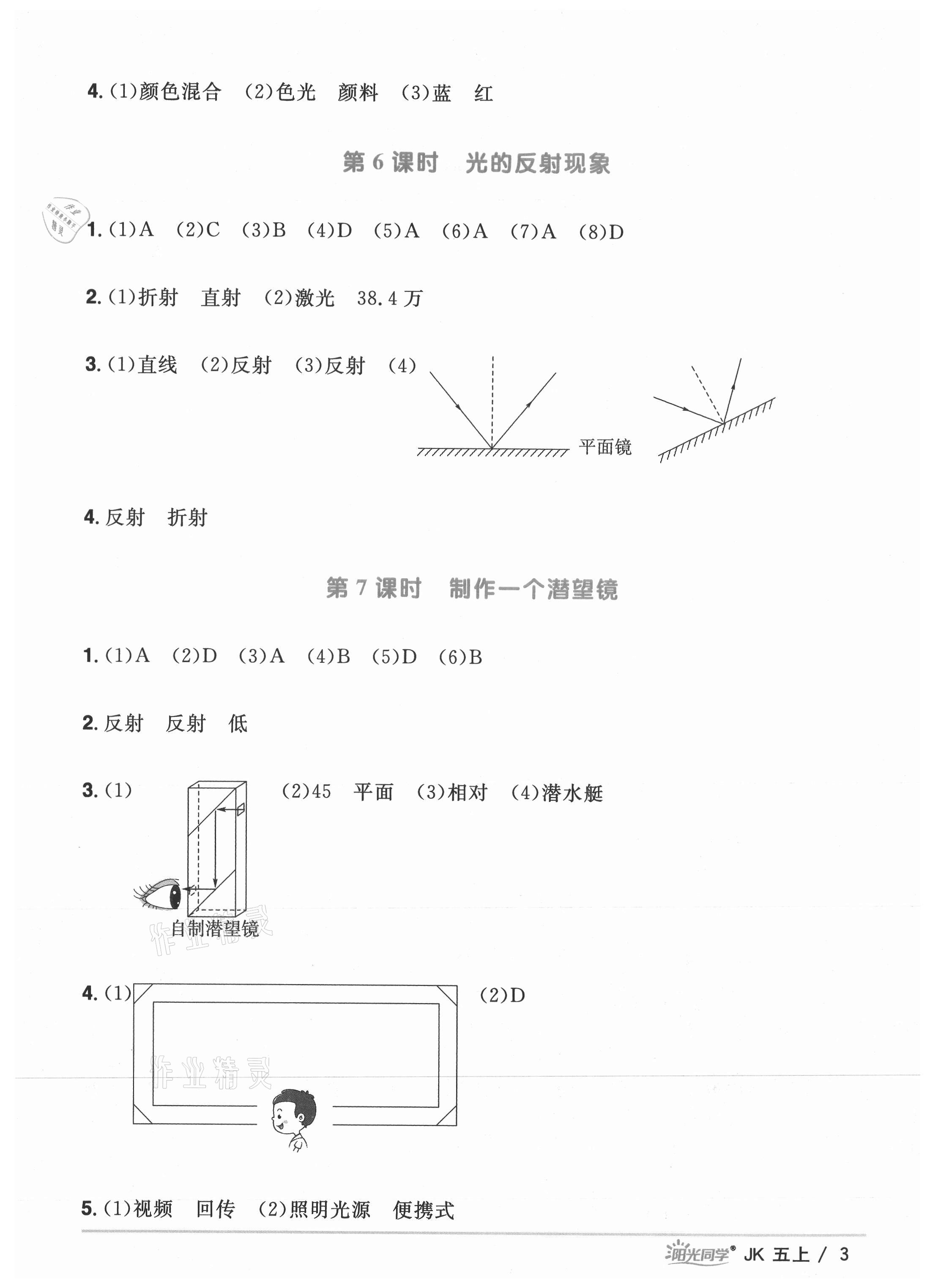 2021年陽光同學(xué)課時優(yōu)化作業(yè)五年級科學(xué)上冊教科版 參考答案第3頁