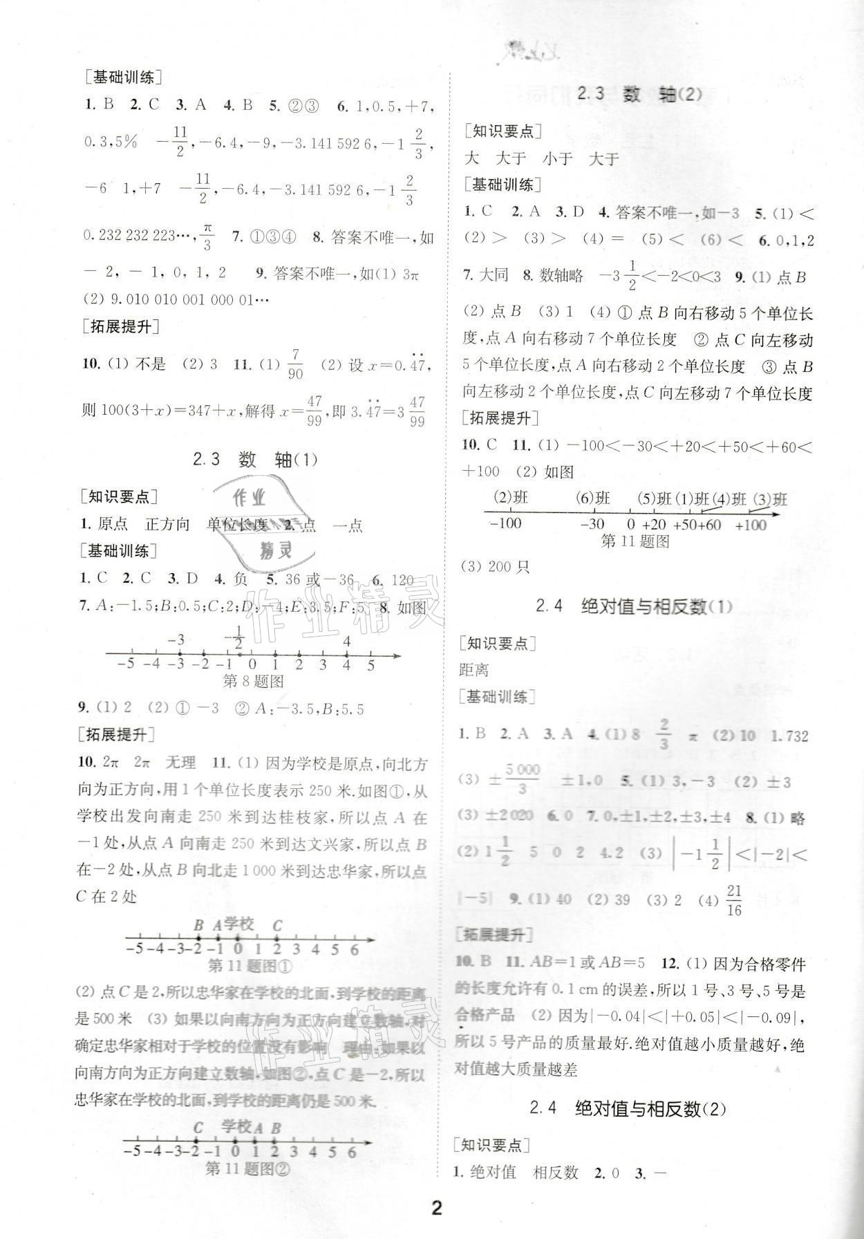 2021年創(chuàng)新優(yōu)化學案七年級數(shù)學上冊蘇科版 參考答案第2頁