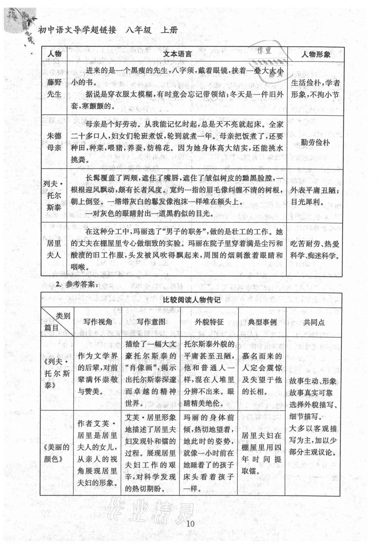 2021年導學超鏈接八年級語文上冊人教版 參考答案第10頁