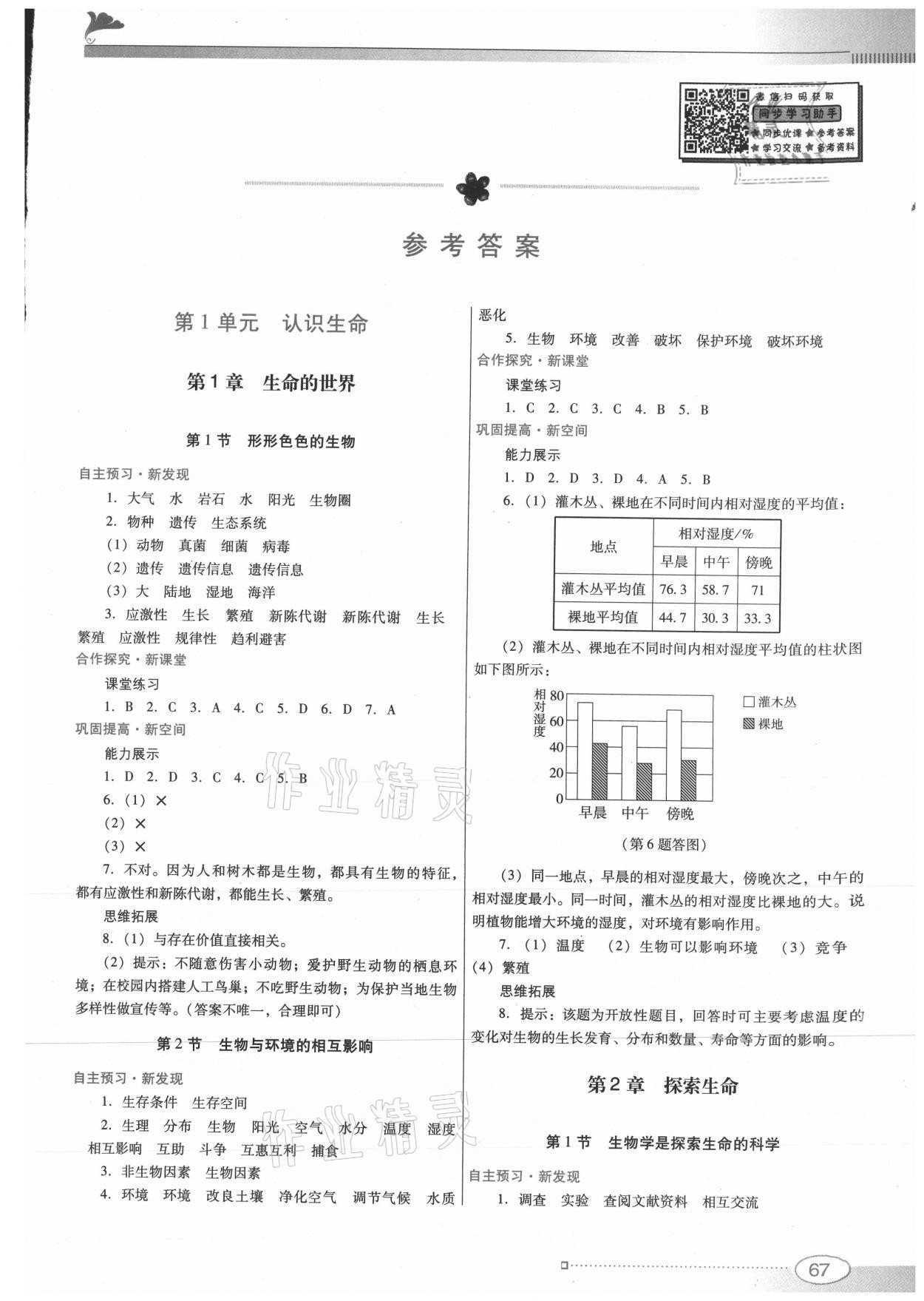 2021年南方新课堂金牌学案七年级生物上册北师大版 参考答案第1页