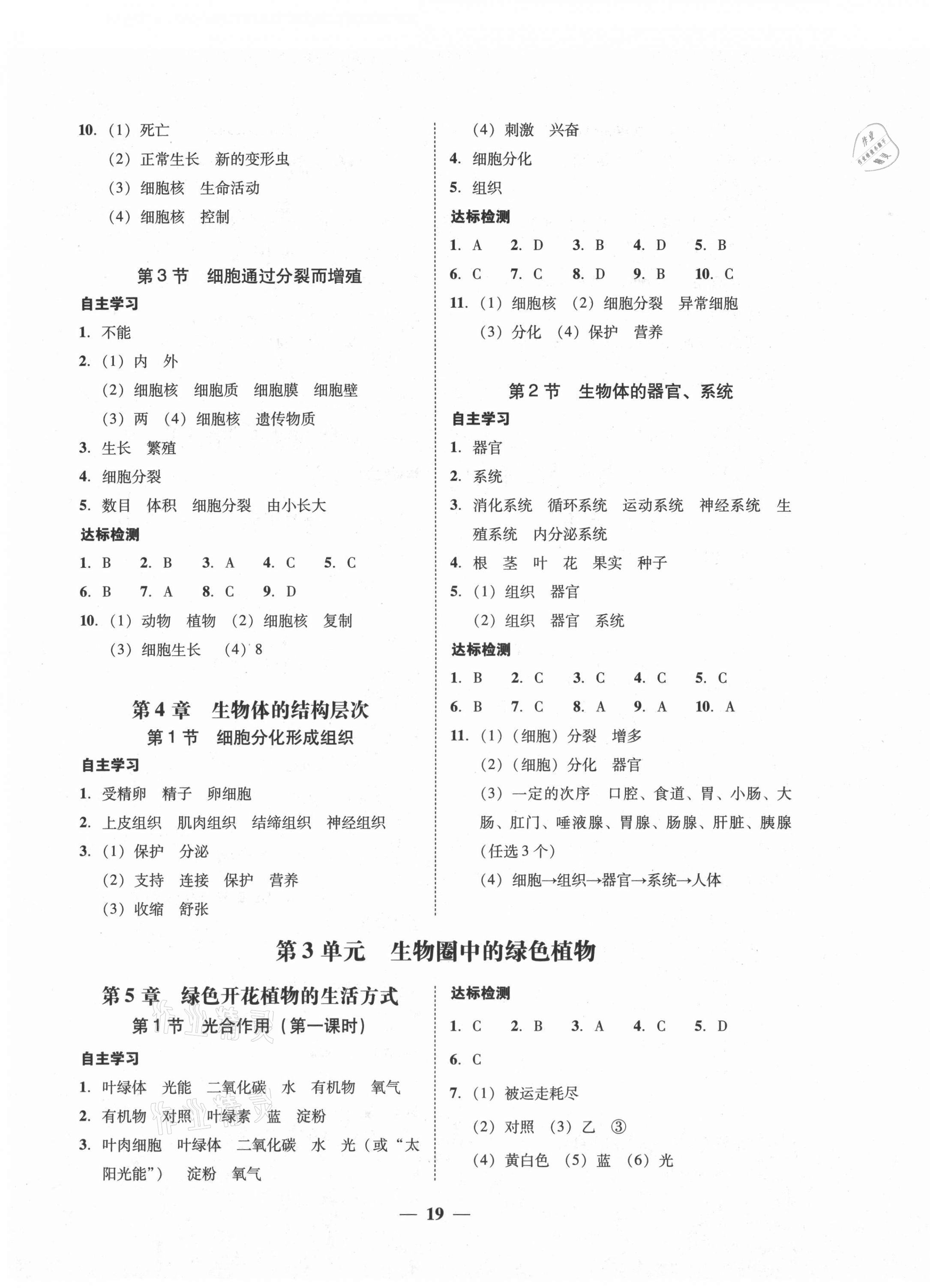 2021年南粤学典学考精练七年级生物上册北师大版 参考答案第3页