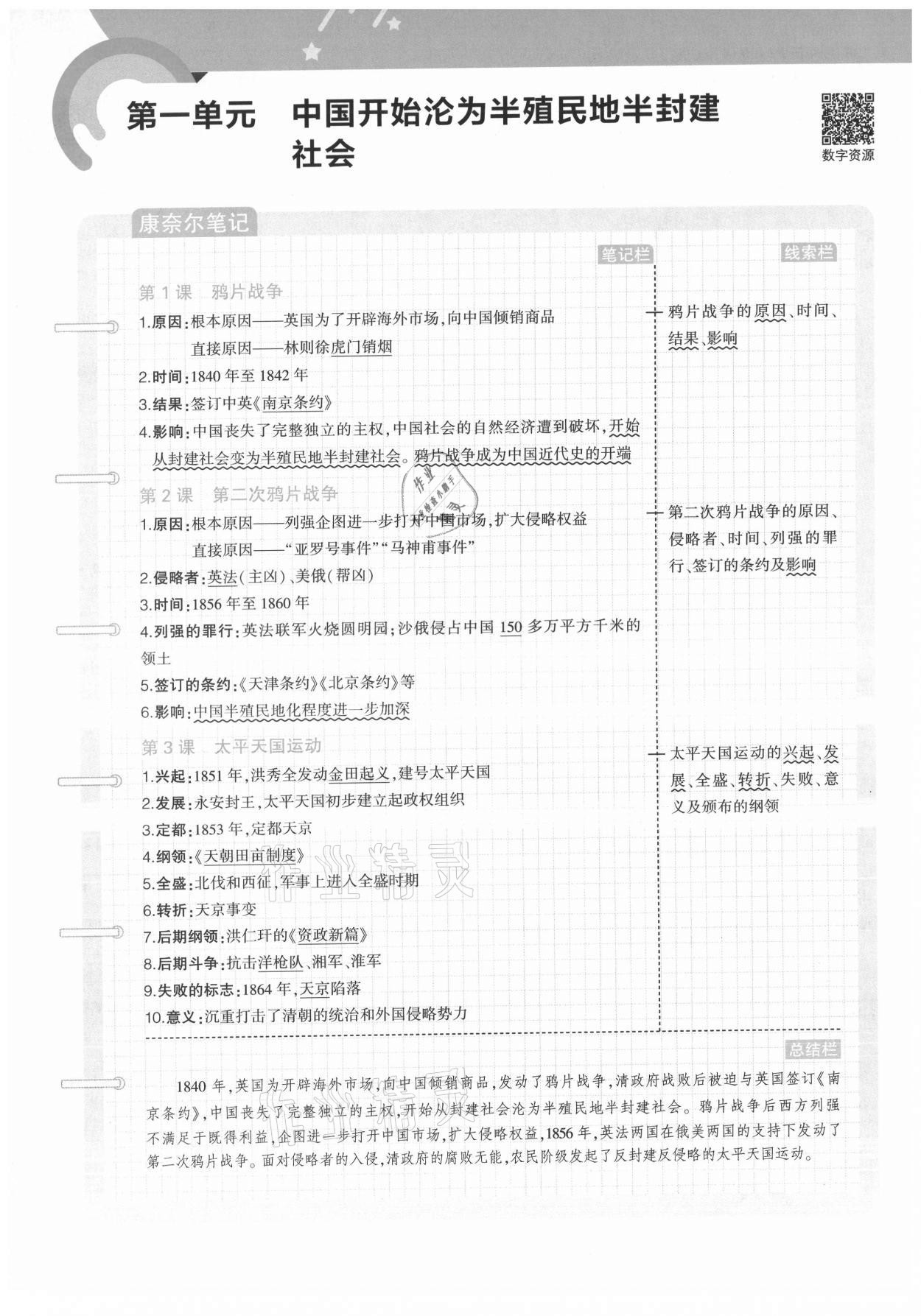 2021年教材課本八年級歷史上冊人教版 參考答案第1頁