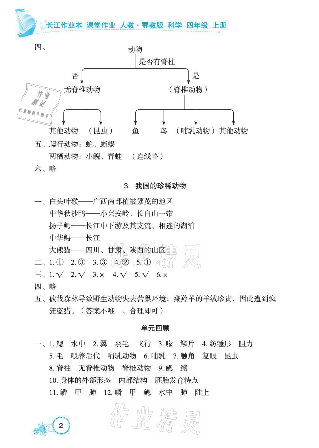 2021年長江作業(yè)本課堂作業(yè)四年級科學(xué)上冊鄂教版 參考答案第2頁