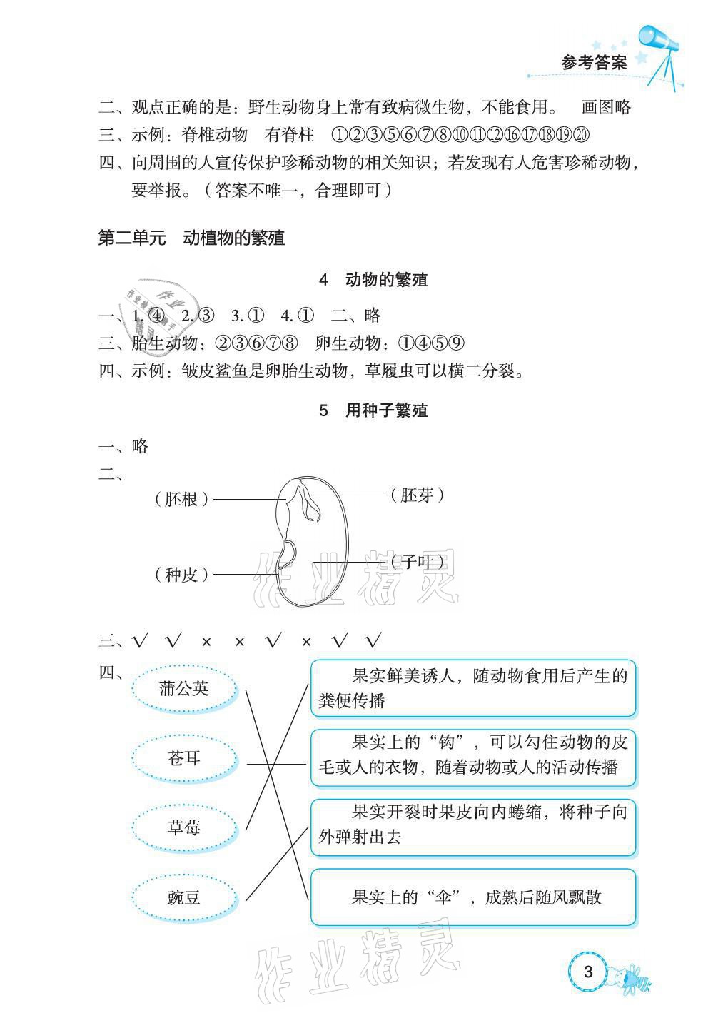 2021年長(zhǎng)江作業(yè)本課堂作業(yè)四年級(jí)科學(xué)上冊(cè)鄂教版 參考答案第3頁(yè)