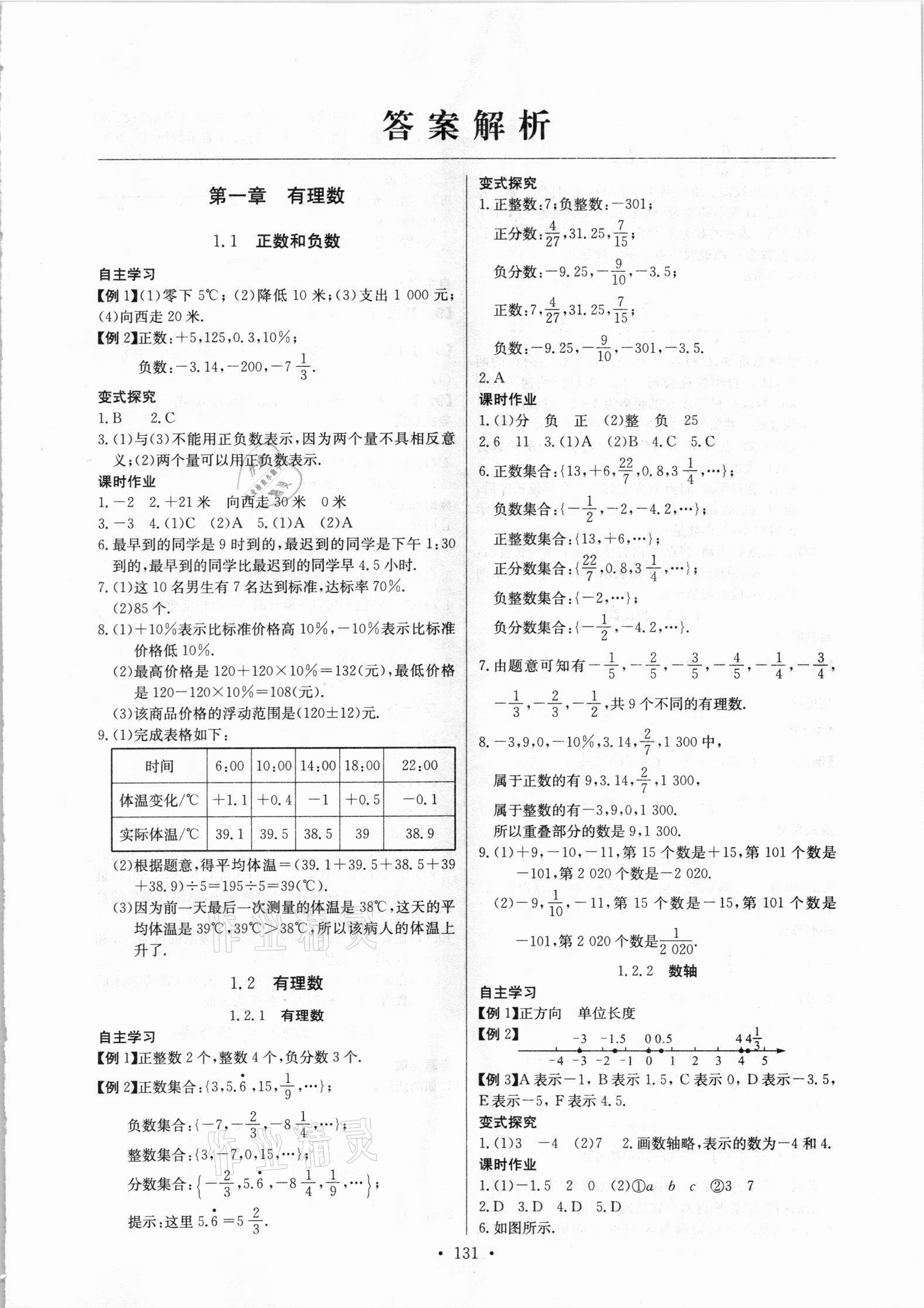 2021年长江全能学案同步练习册七年级数学上册人教版 第1页