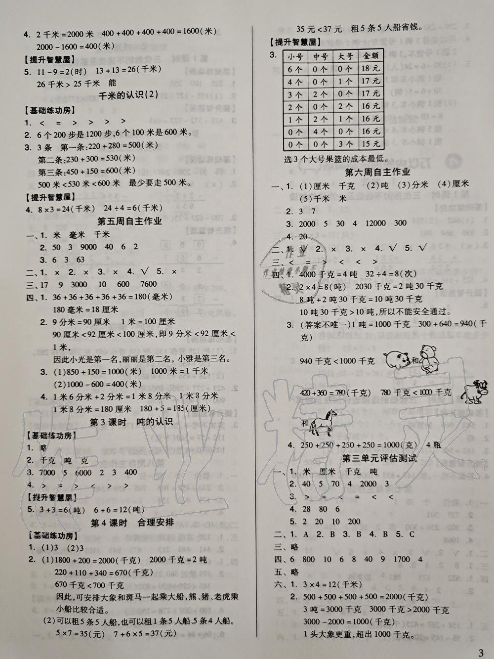 2021年新思維伴你學(xué)單元達(dá)標(biāo)測試卷三年級數(shù)學(xué)上冊人教版 參考答案第3頁