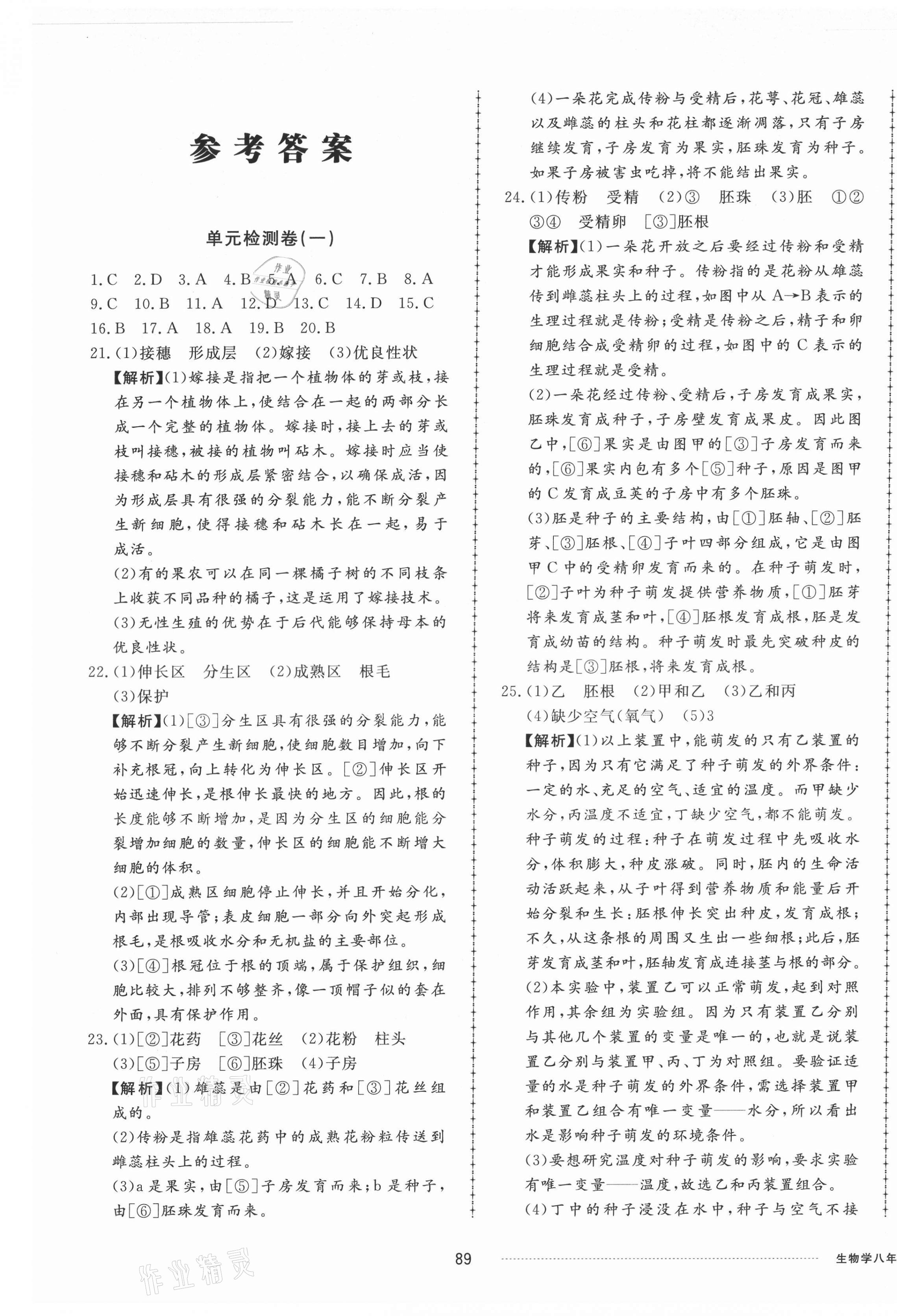 2021年同步练习册配套单元检测卷八年级生物上册济南版 第1页