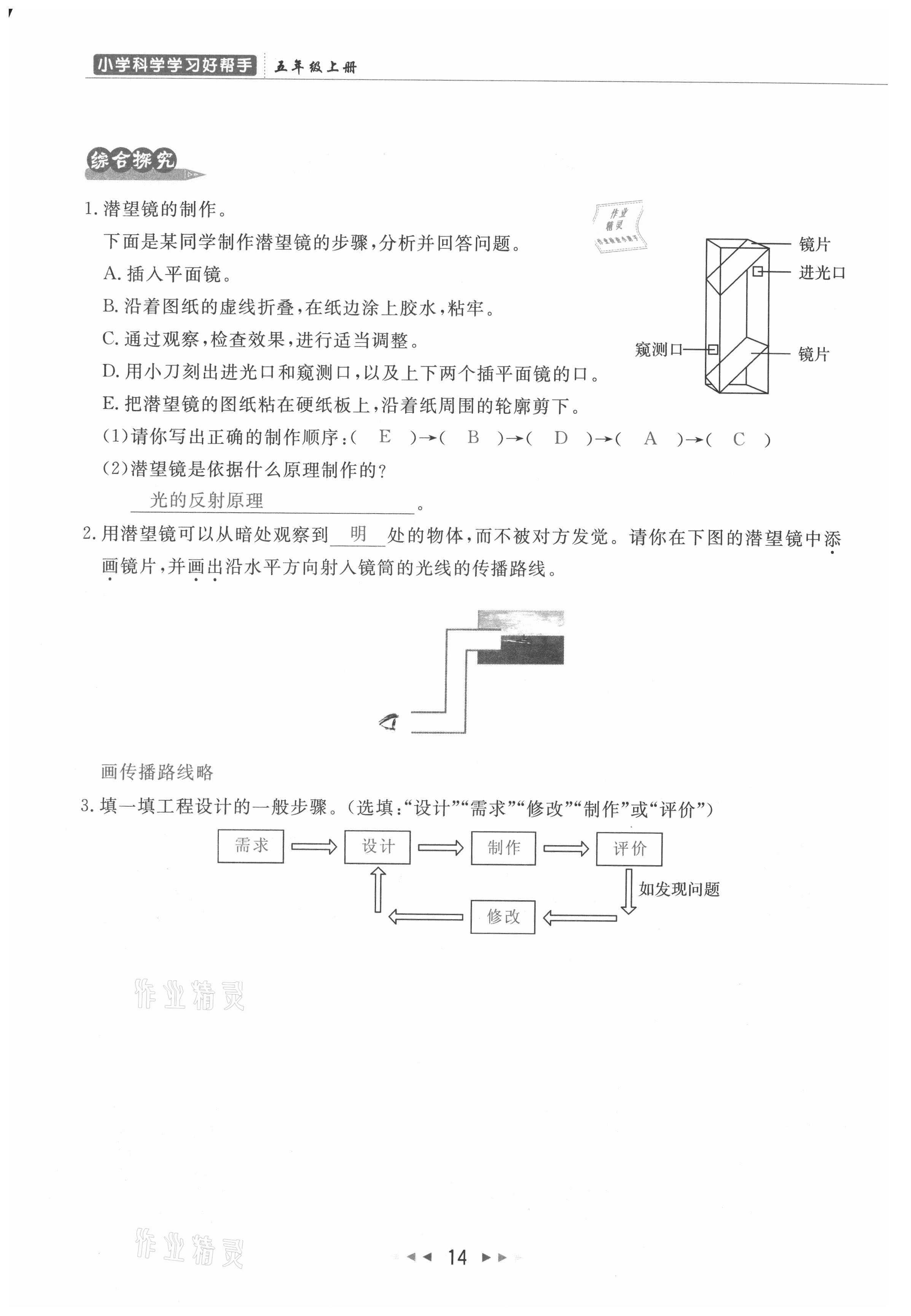 2021年小學(xué)學(xué)習(xí)好幫手五年級科學(xué)上冊教科版 參考答案第14頁