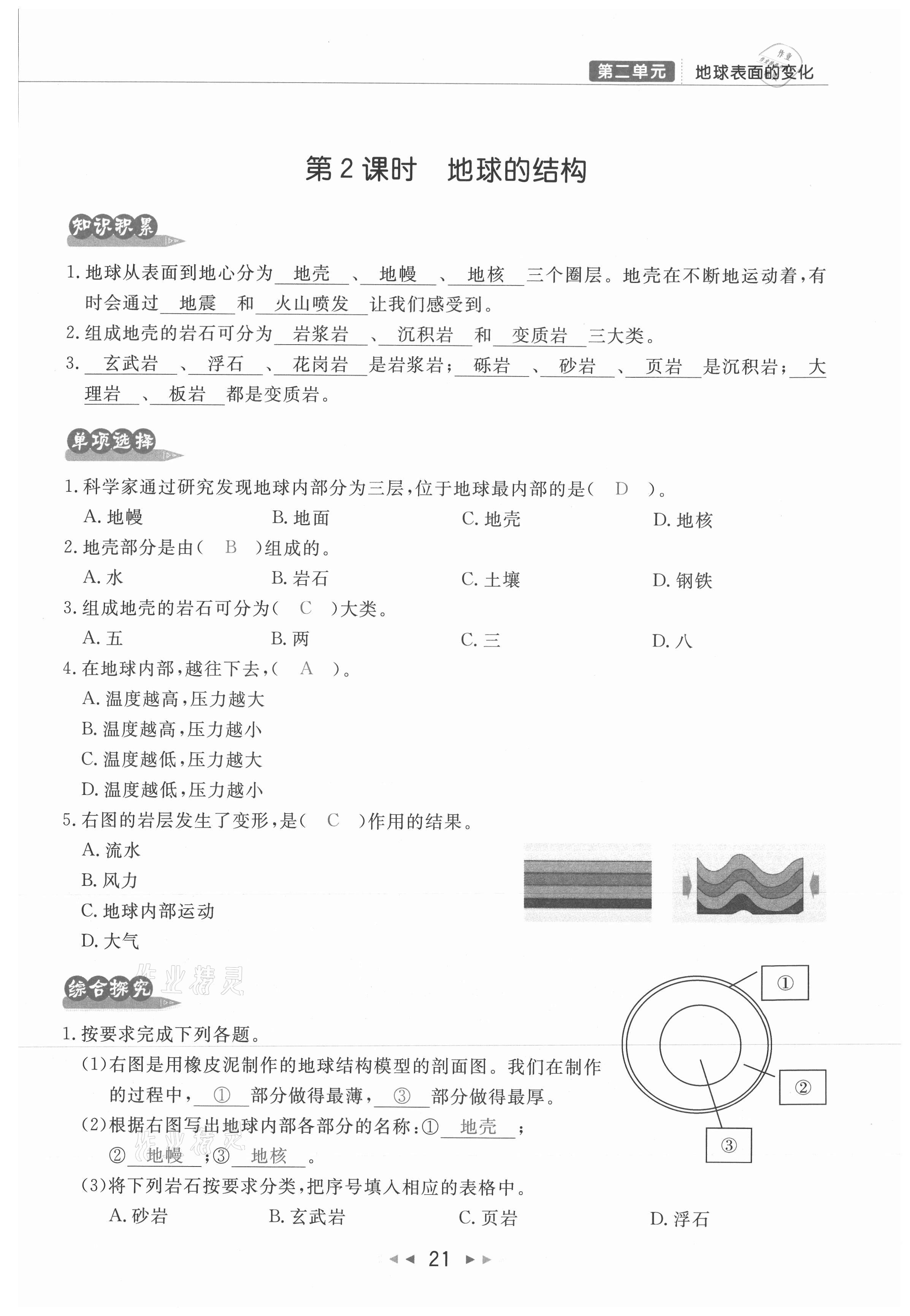 2021年小學(xué)學(xué)習(xí)好幫手五年級(jí)科學(xué)上冊(cè)教科版 參考答案第21頁