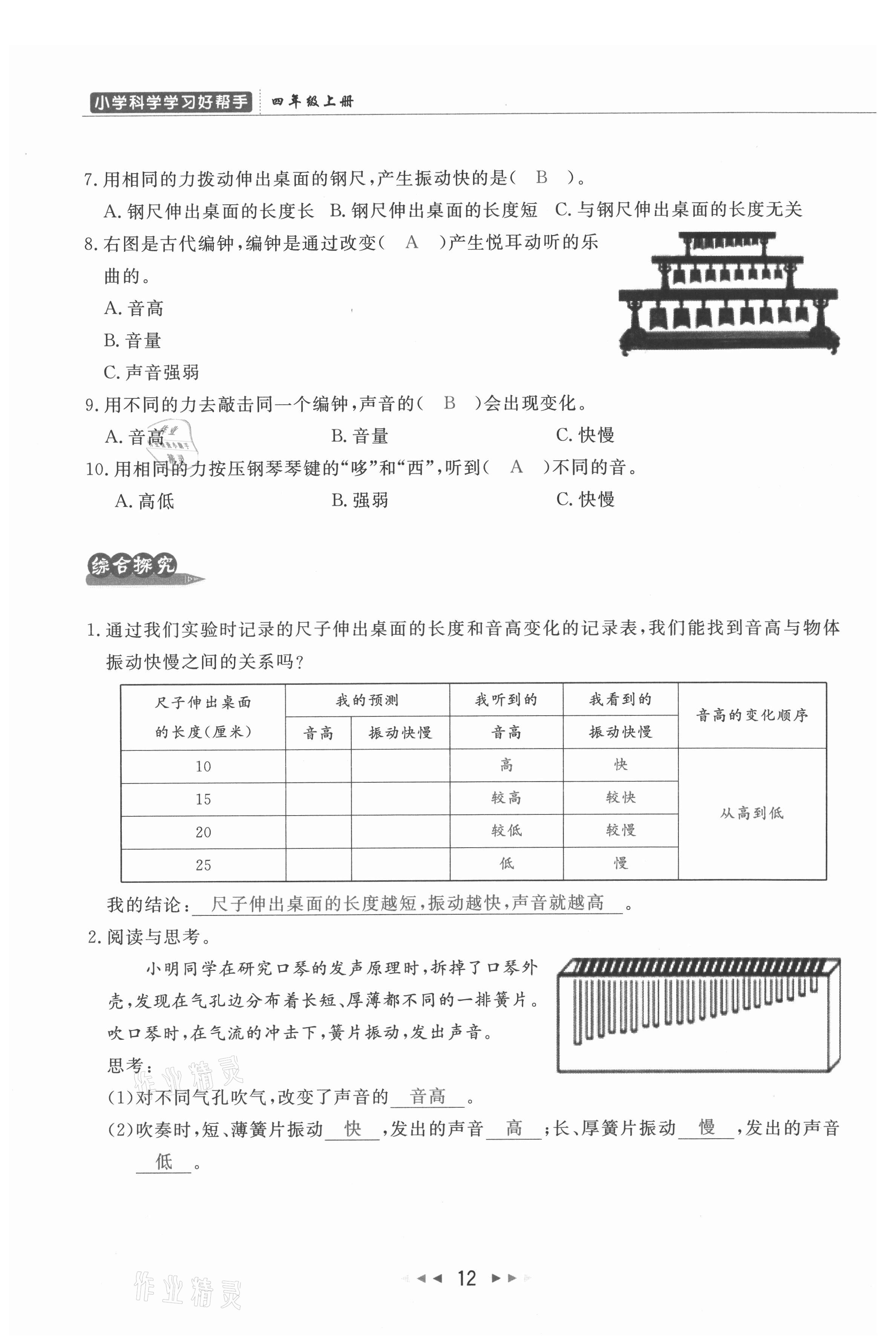 2021年小學(xué)學(xué)習(xí)好幫手四年級科學(xué)上冊教科版 參考答案第12頁