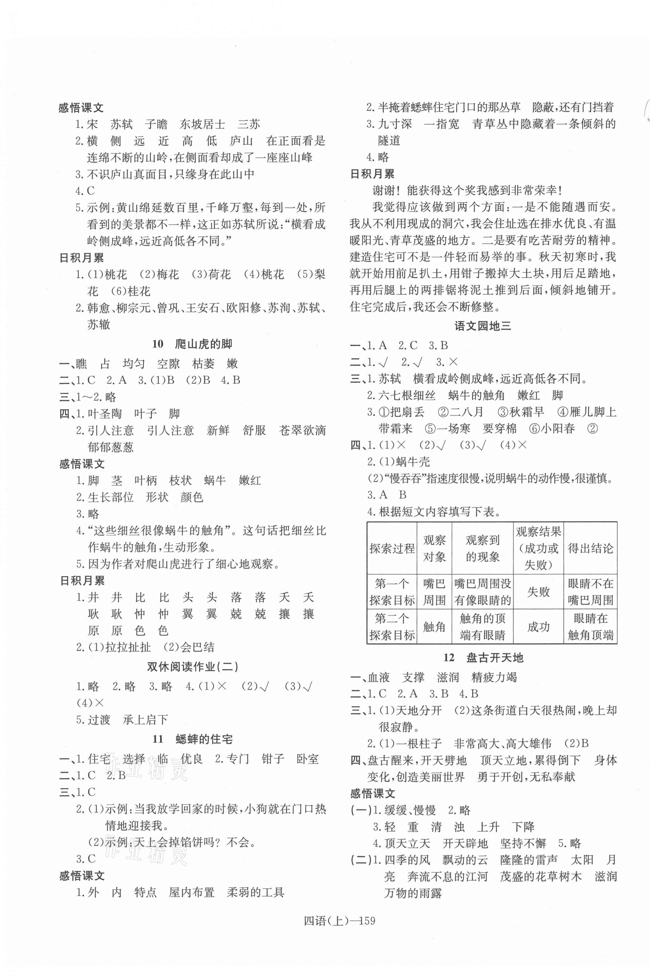 2021年小學(xué)學(xué)習(xí)好幫手四年級(jí)語(yǔ)文上冊(cè)人教版 參考答案第3頁(yè)