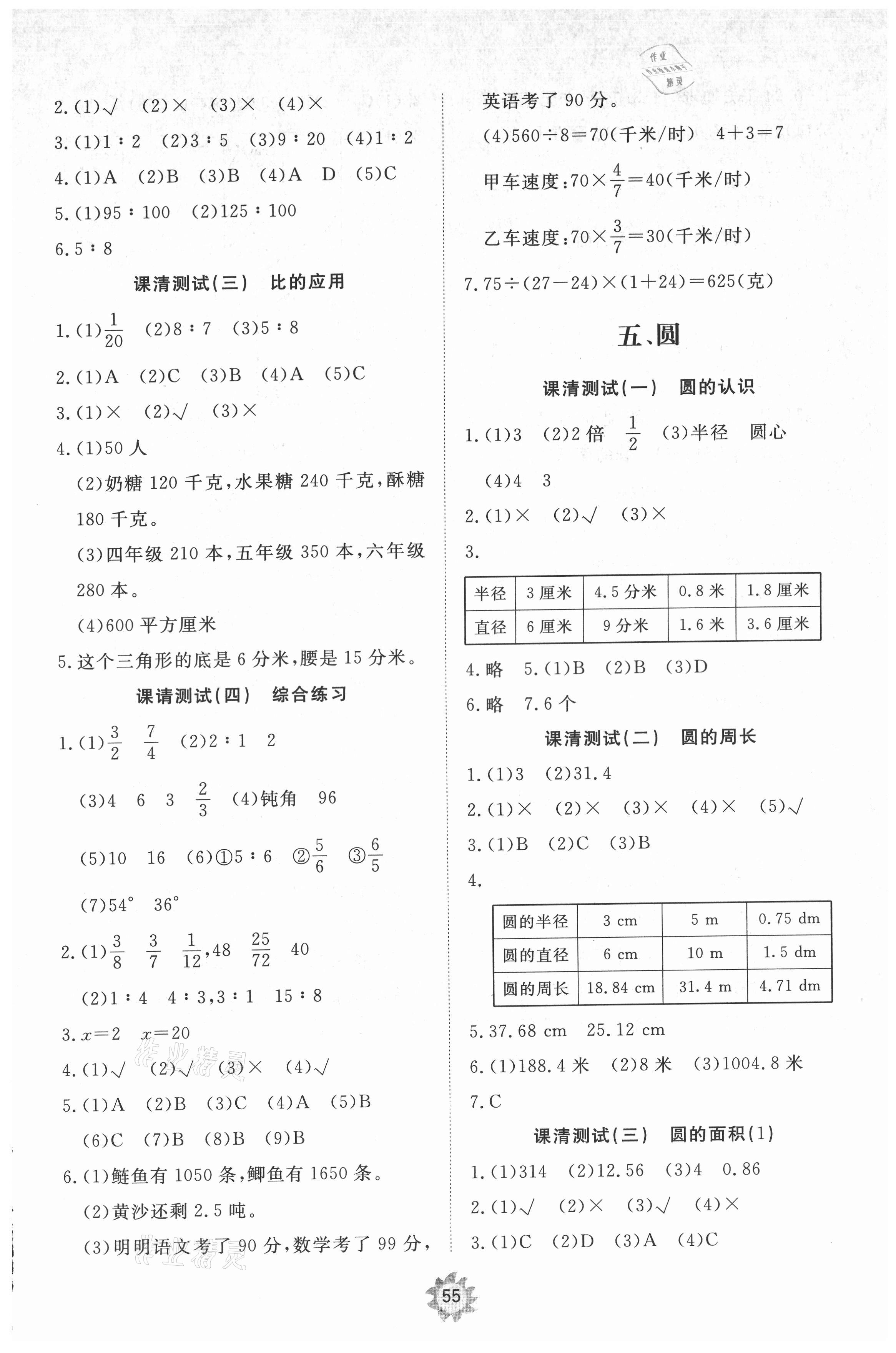 2021年伴你学同步练习册提优测试卷六年级数学上册人教版 参考答案第5页