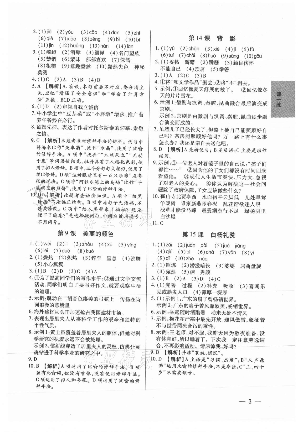 2021年基础精练八年级语文上册人教版深圳专版 第3页