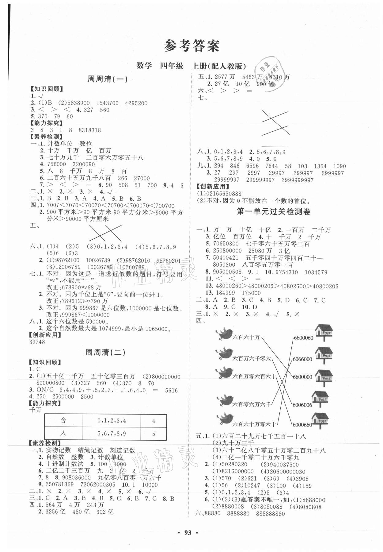 2021年小學(xué)同步練習(xí)冊(cè)分層卷四年級(jí)數(shù)學(xué)上冊(cè)人教版 第1頁(yè)