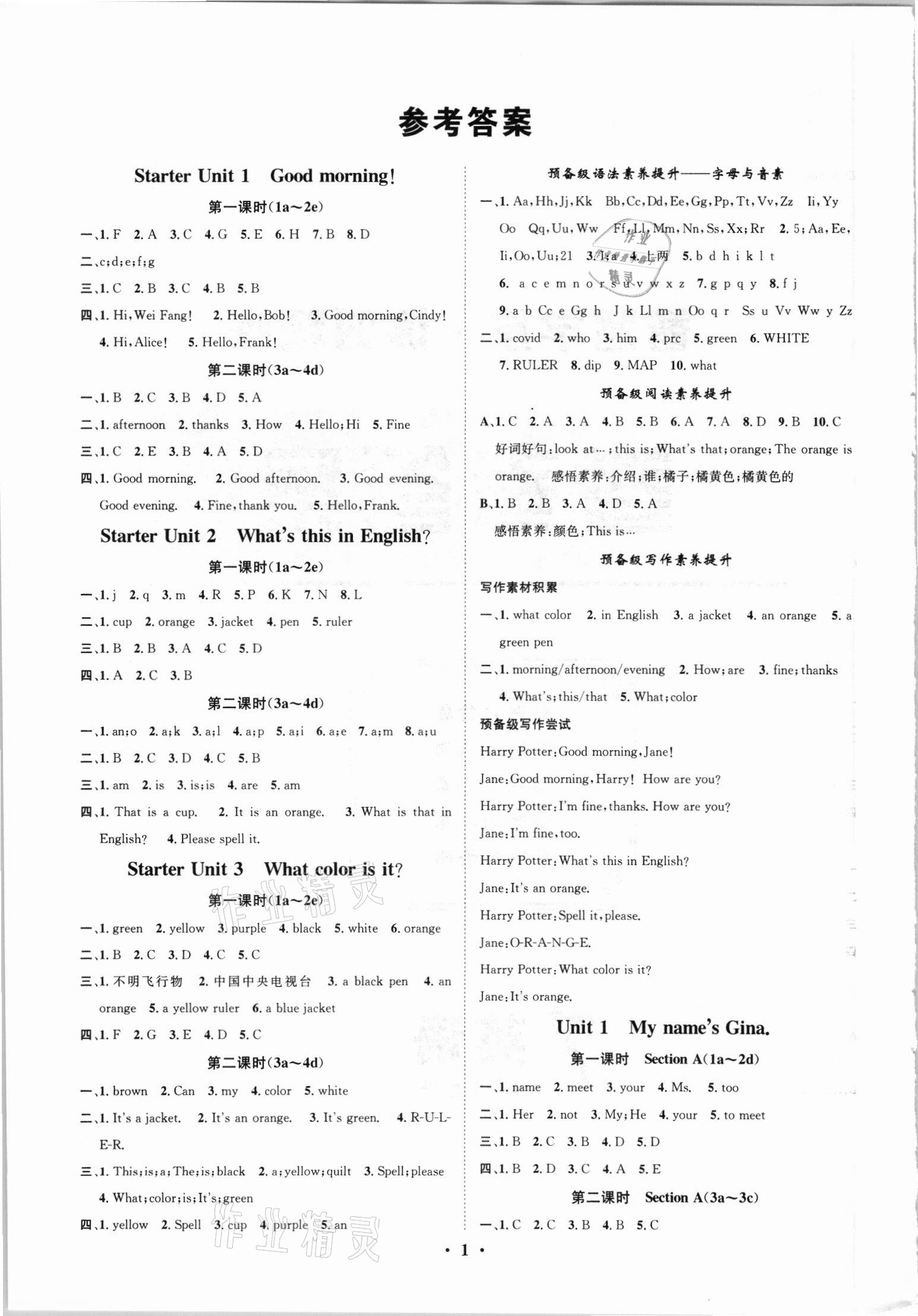 2021年智慧學(xué)堂七年級(jí)英語(yǔ)上冊(cè)人教版 參考答案第1頁(yè)