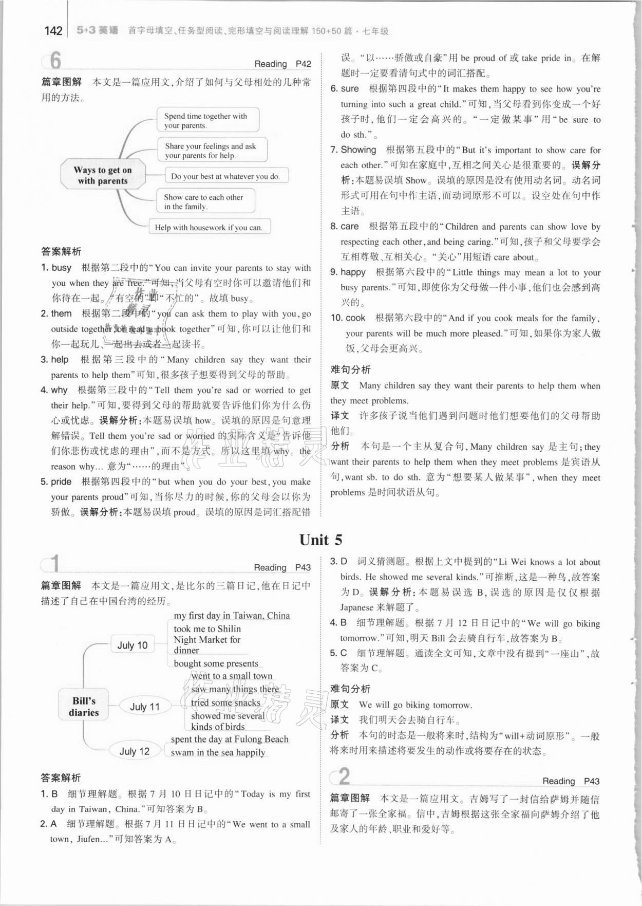 2021年53English七年級(jí)首字母填空、任務(wù)型閱讀、完形填空與閱讀理解 參考答案第14頁(yè)