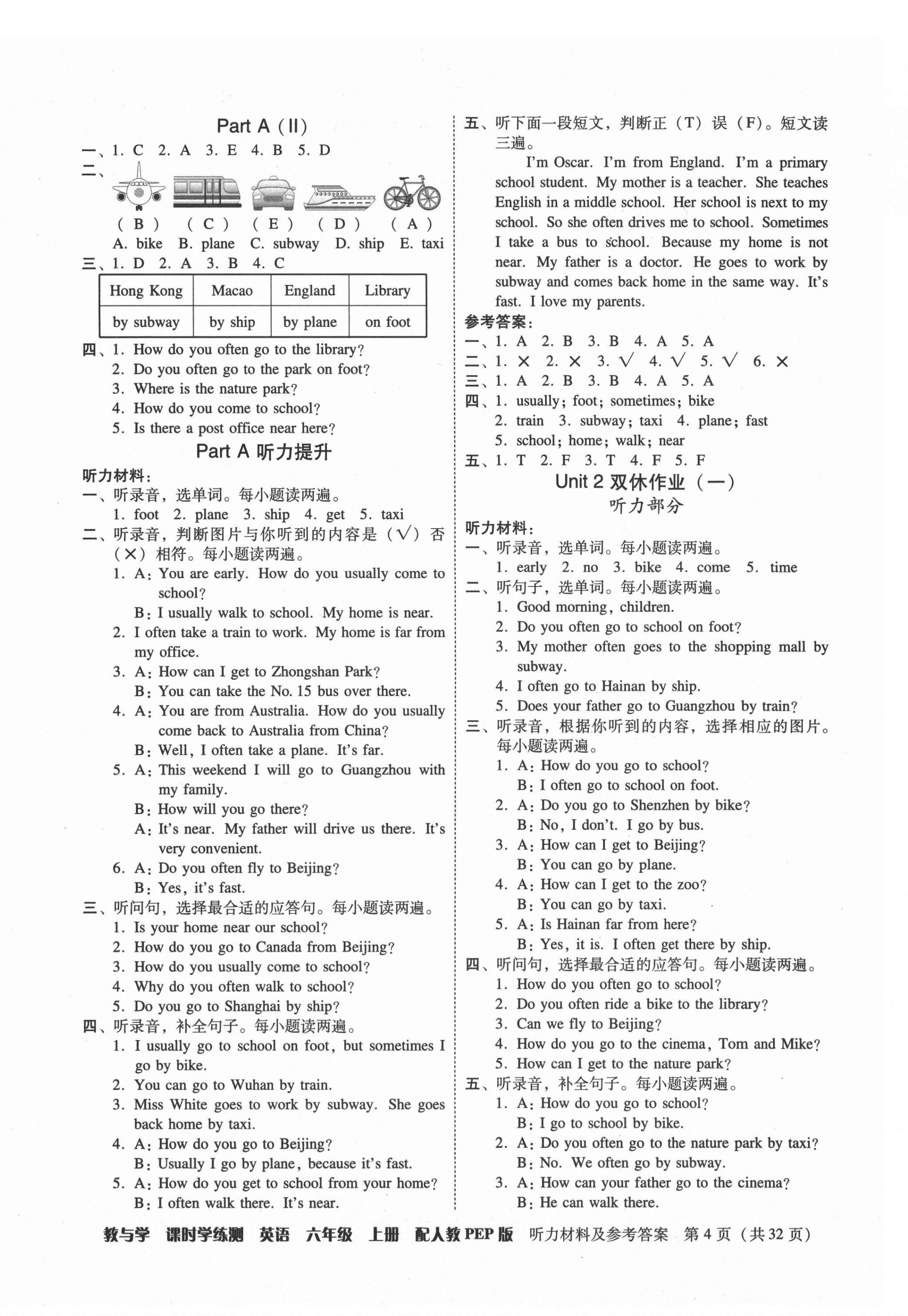 2021年教與學(xué)課時(shí)學(xué)練測(cè)六年級(jí)英語(yǔ)上冊(cè)人教版 第4頁(yè)