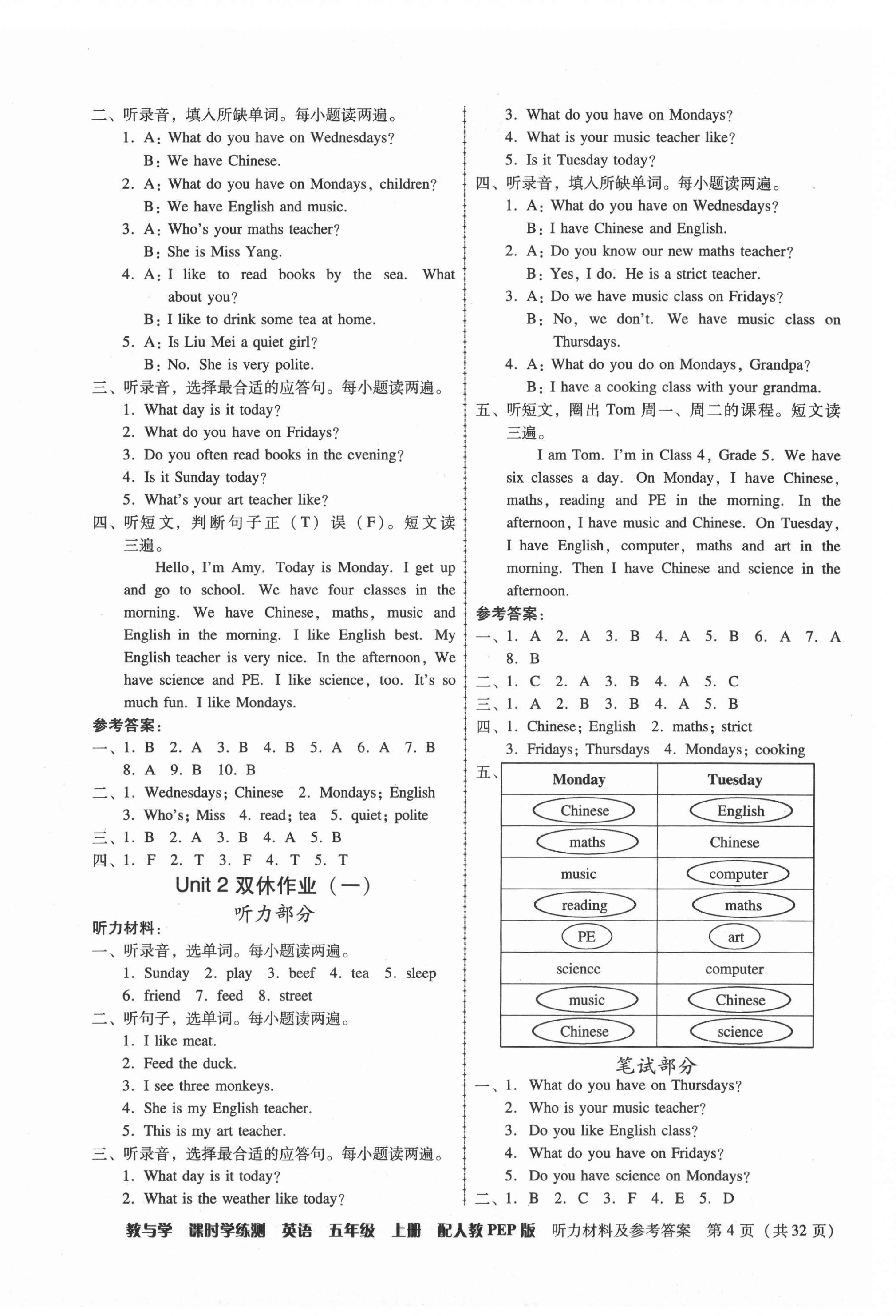 2021年教與學(xué)課時(shí)學(xué)練測(cè)五年級(jí)英語(yǔ)上冊(cè)人教版 第4頁(yè)