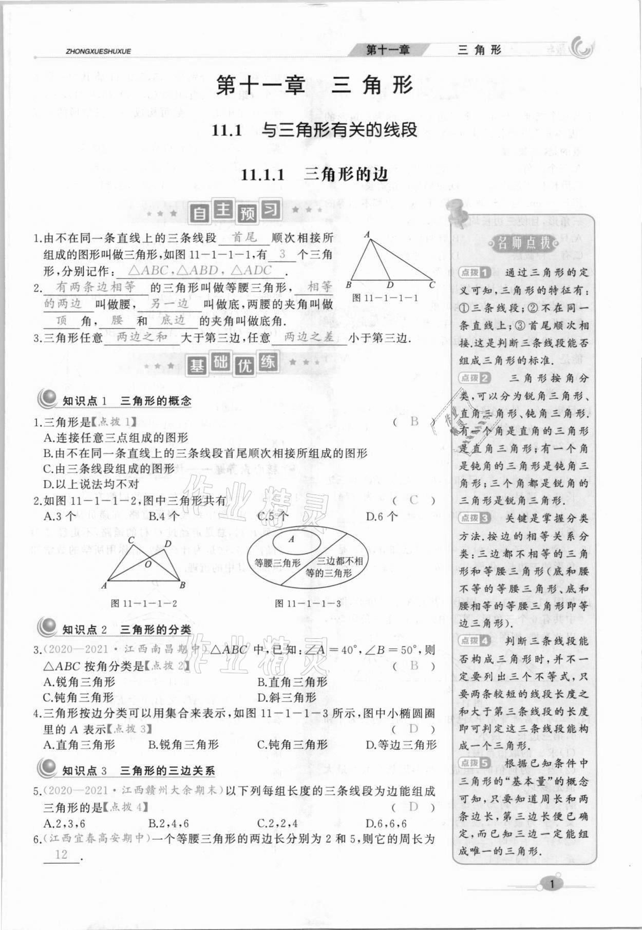 2021年A加优化作业本八年级数学上册人教版江西专版 参考答案第7页