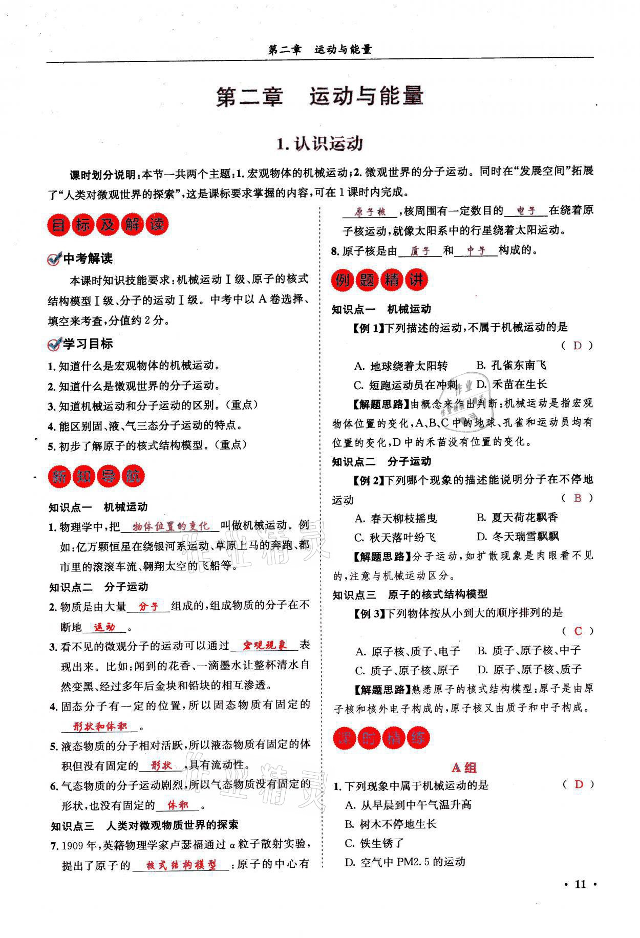 2021年蓉城学霸八年级物理上册教科版 参考答案第11页