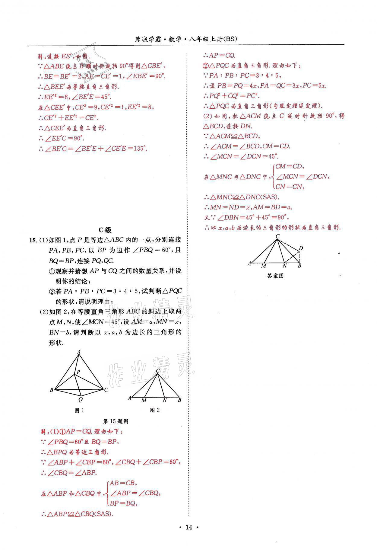 2021年蓉城学霸八年级数学上册北师大版 参考答案第14页