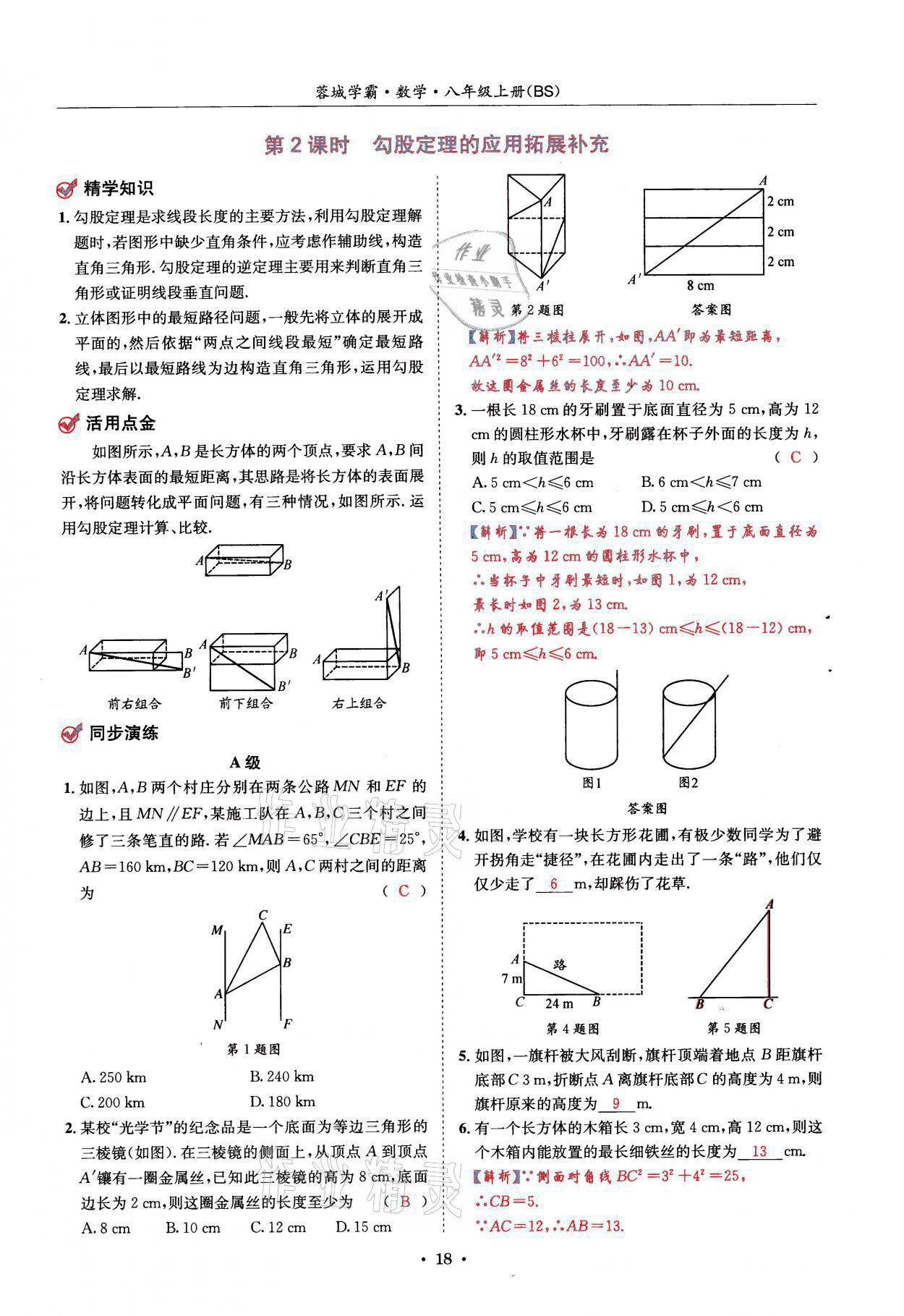 2021年蓉城学霸八年级数学上册北师大版 参考答案第18页