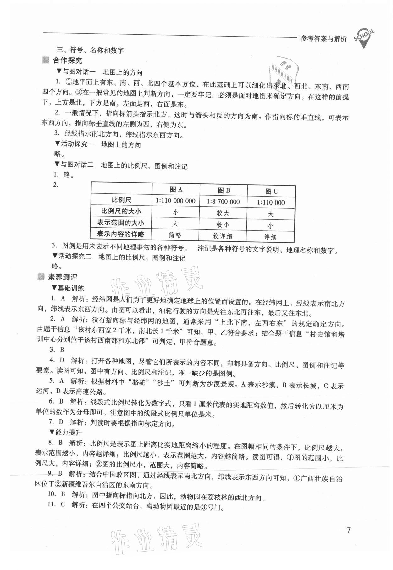 2021年新課程問(wèn)題解決導(dǎo)學(xué)方案七年級(jí)地理上冊(cè)晉教版 參考答案第7頁(yè)