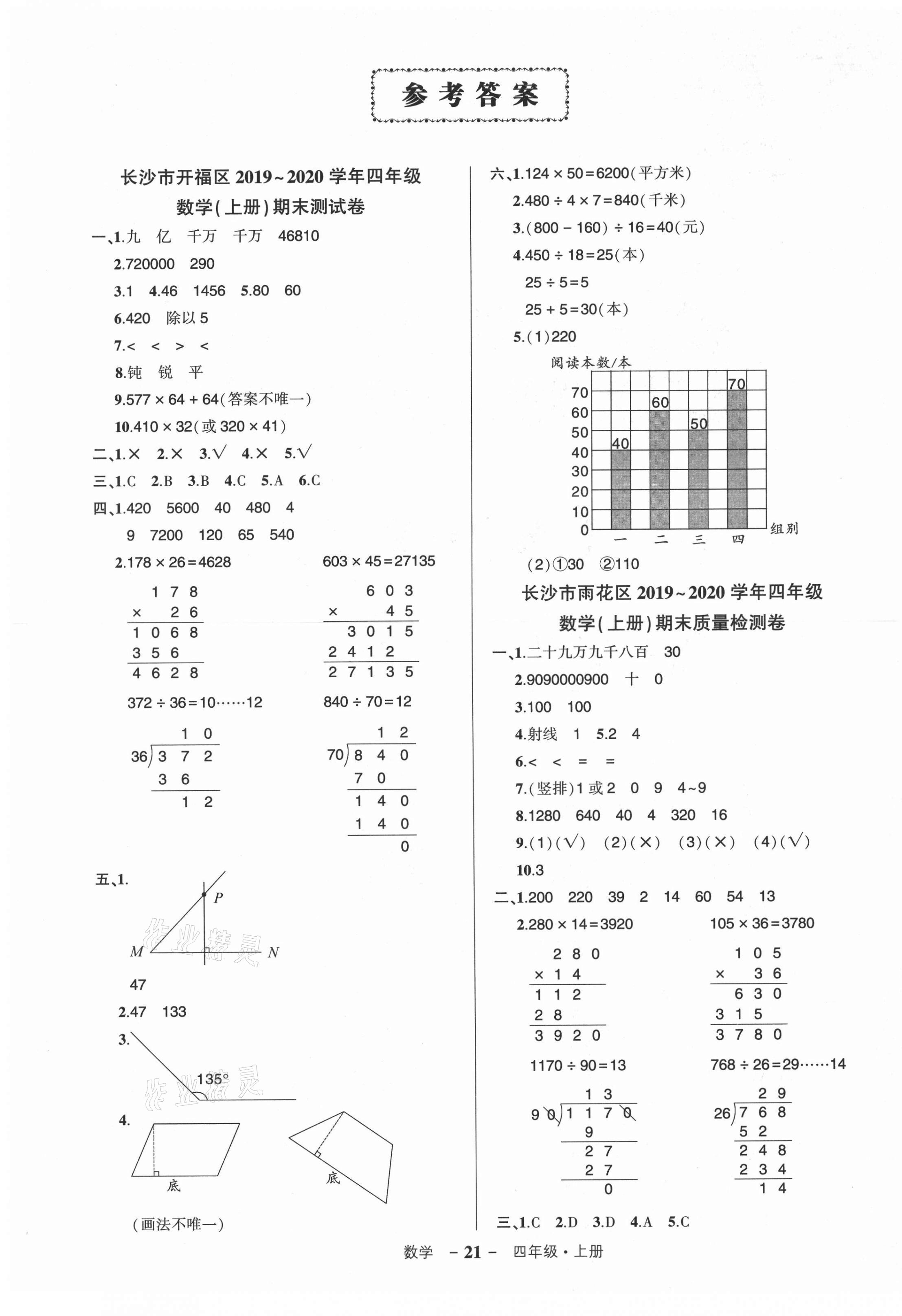 2021年状元成才路创优作业100分四年级数学上册人教版湖南专版 参考答案第1页