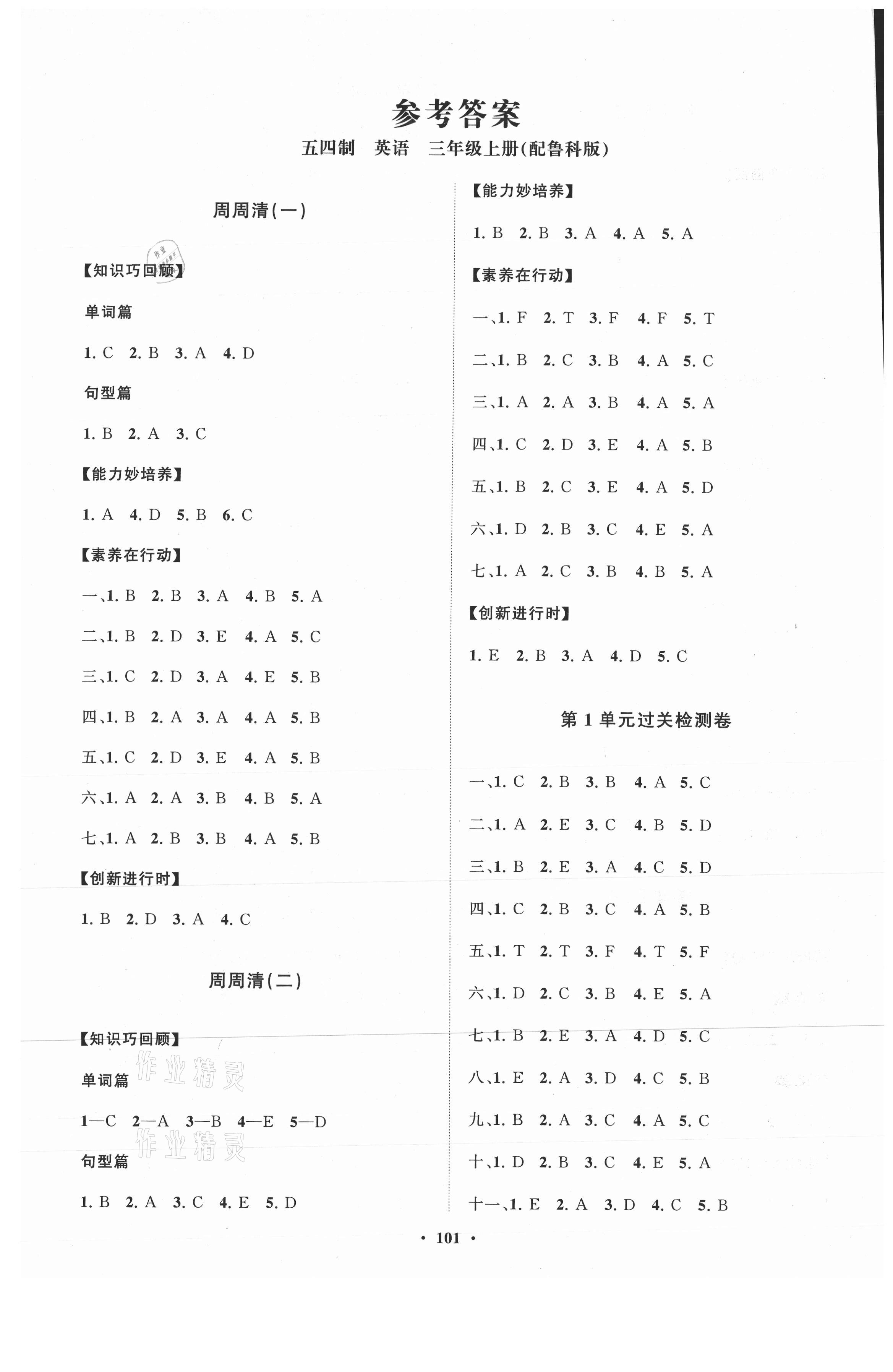 2021年小學(xué)同步練習(xí)冊(cè)分層卷三年級(jí)英語(yǔ)上冊(cè)魯科版54制 第1頁(yè)