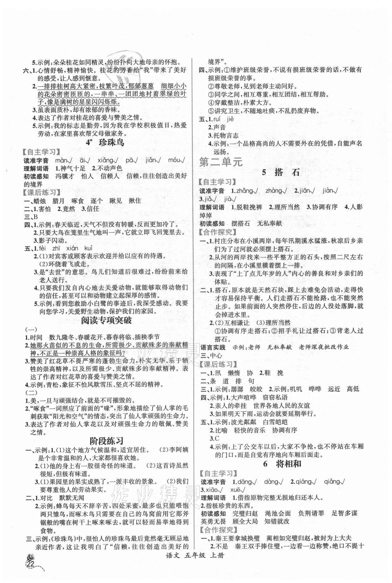 2021年同步導(dǎo)學(xué)案課時練五年級語文上冊人教版 第2頁