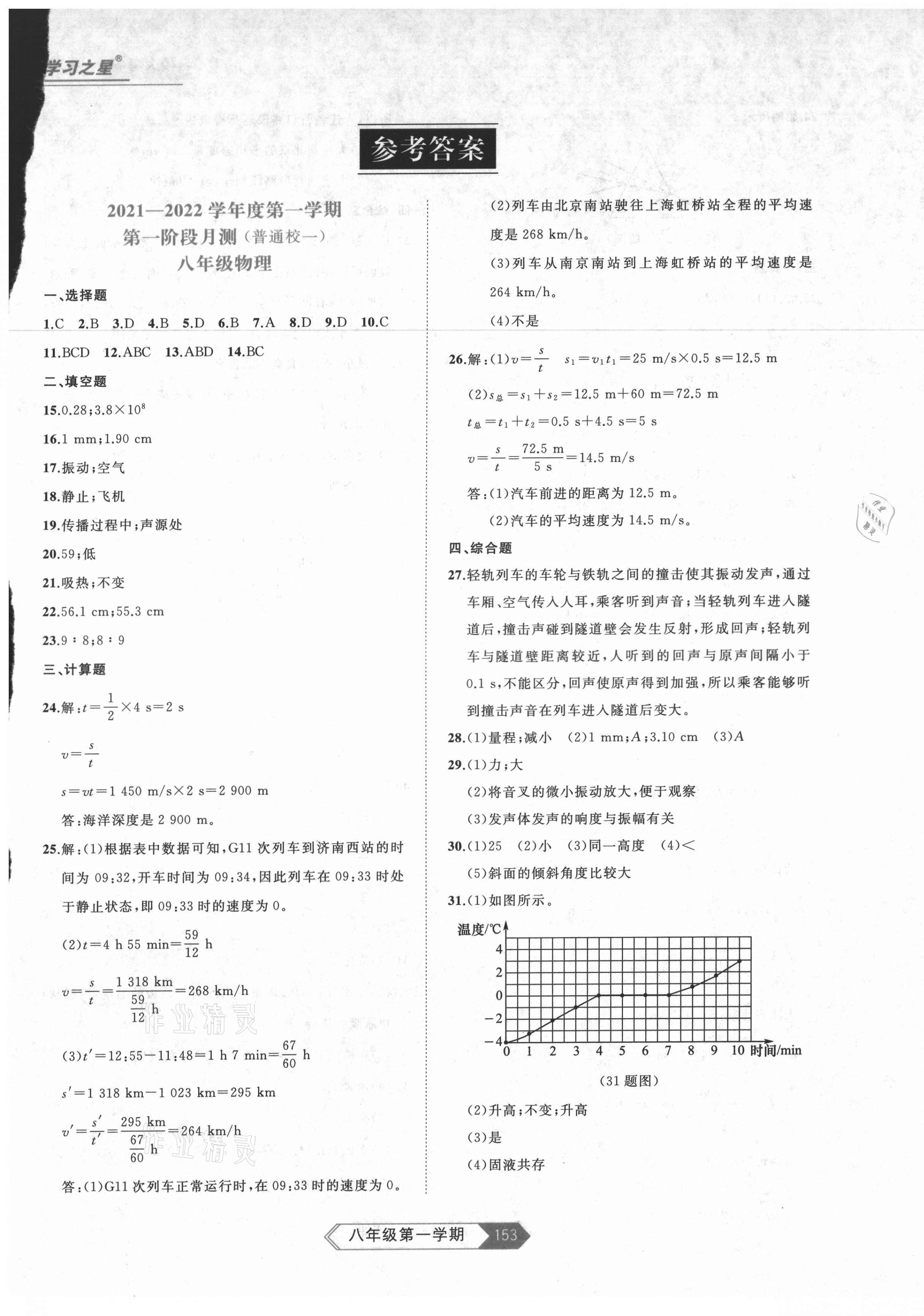 2021年名校大考卷八年級(jí)物理上冊(cè)人教版 參考答案第1頁(yè)