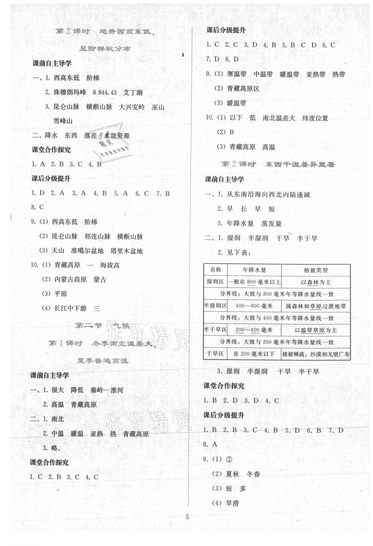 2021年同步轻松练习八年级地理上册人教版 参考答案第4页