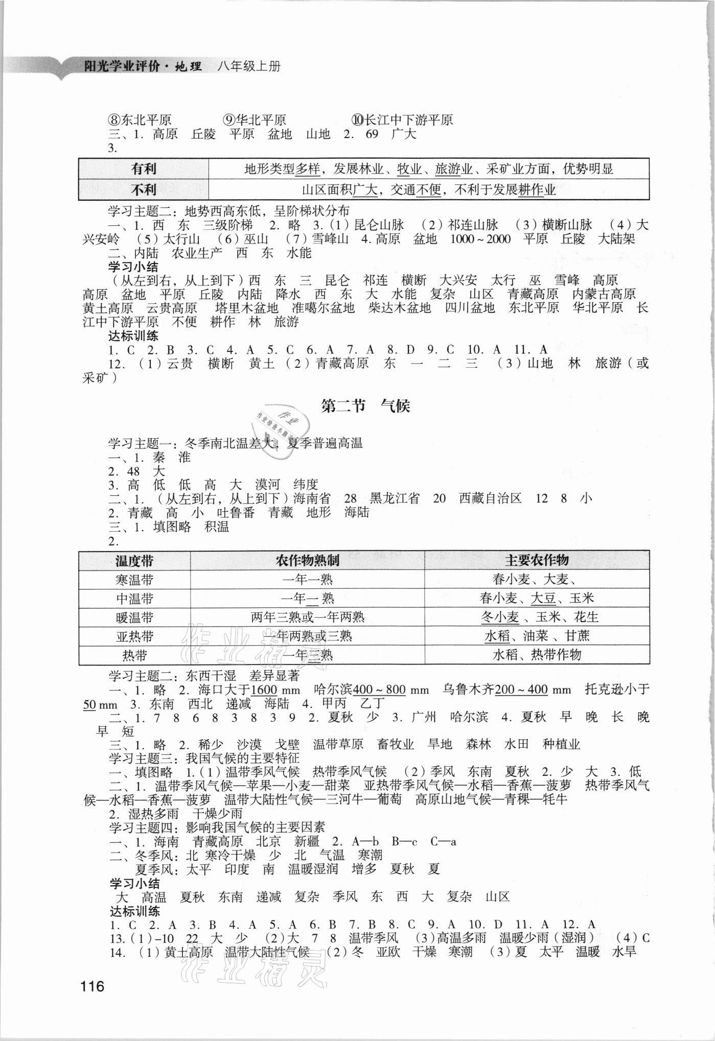 2021年陽光學業(yè)評價八年級地理上冊人教版 參考答案第3頁