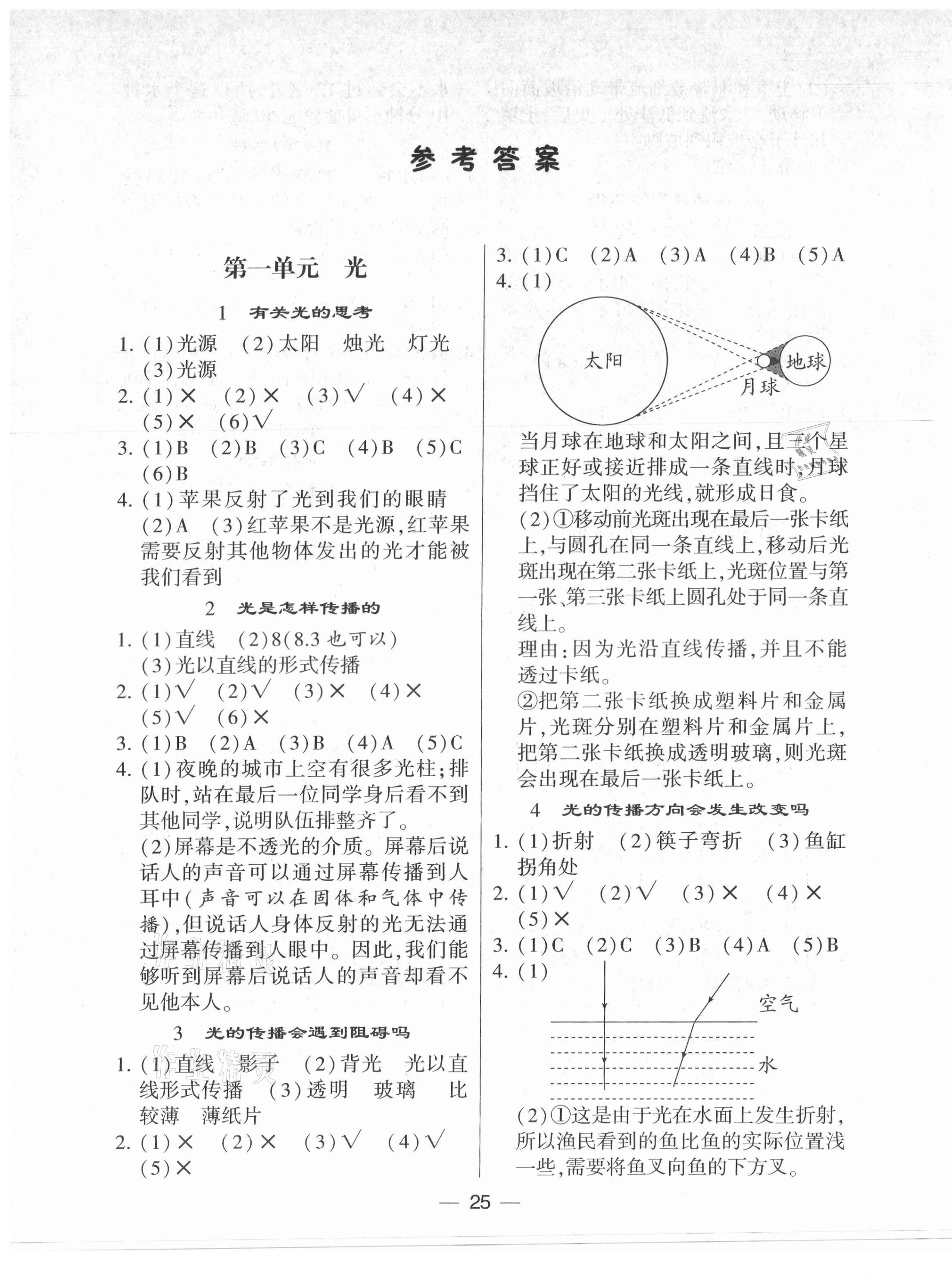 2021年学霸课时作业五年级科学上册教科版 第1页