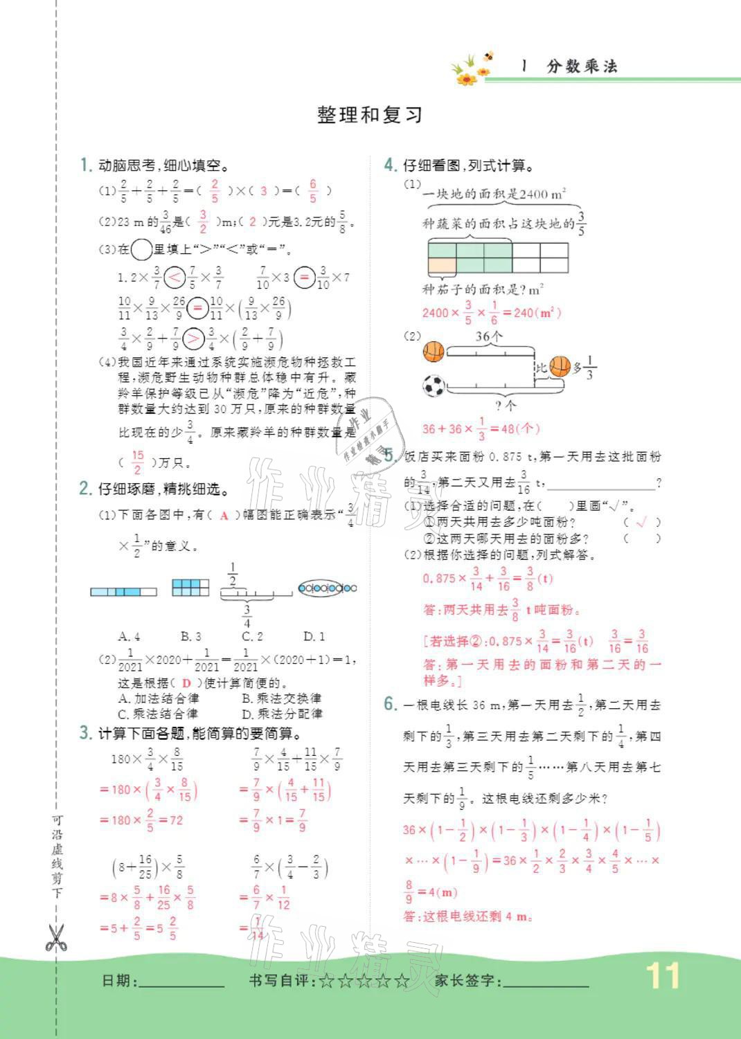 2021年小學一課三練我的作業(yè)本六年級數(shù)學上冊人教版 第11頁