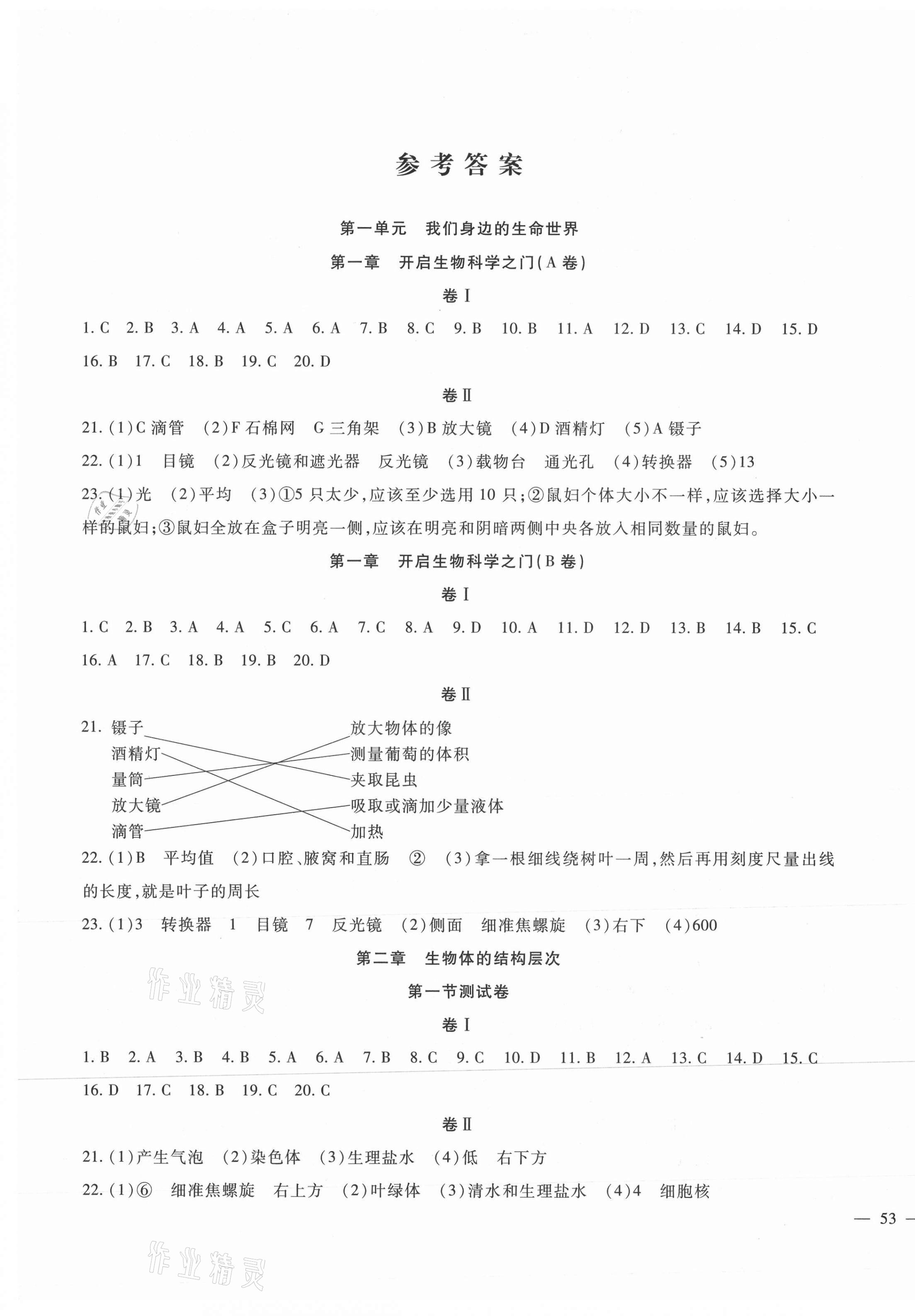 2021年海淀金卷七年级生物上册冀少版 第1页