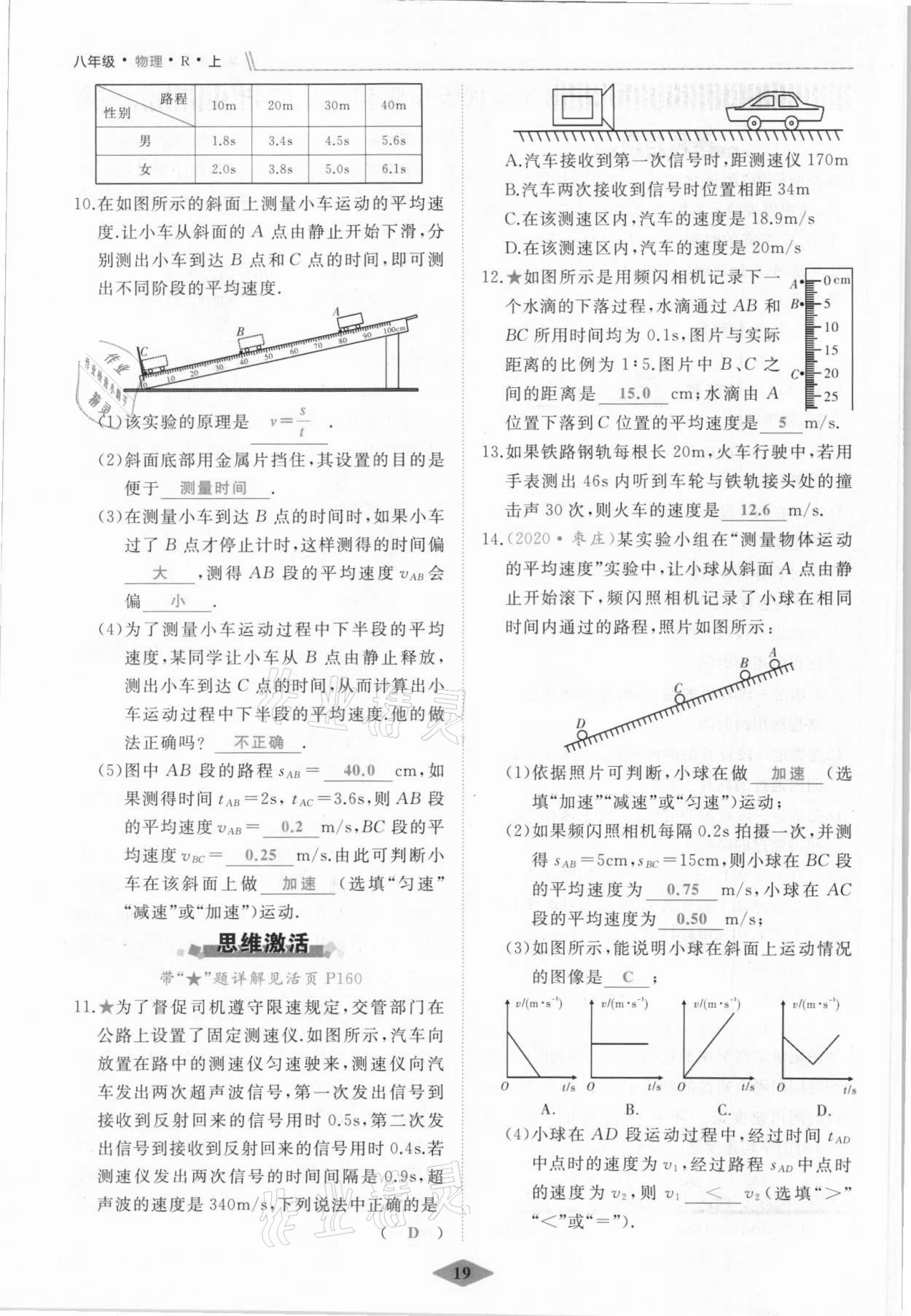 2021年名校一號(hào)夢(mèng)啟課堂八年級(jí)物理上冊(cè)人教版 參考答案第19頁(yè)