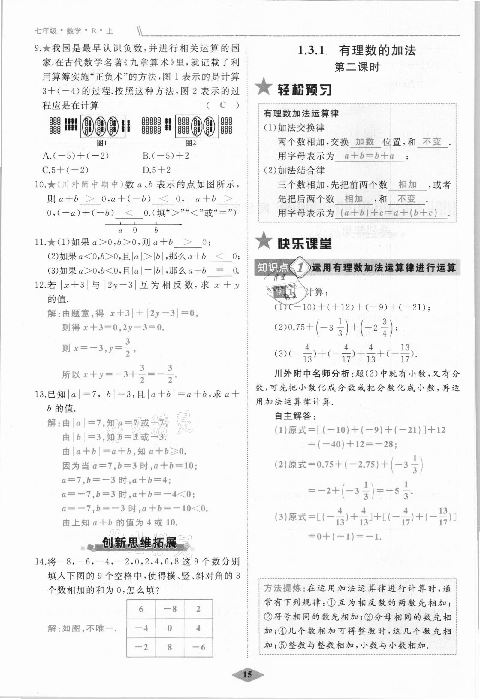 2021年名校一號夢啟課堂七年級數(shù)學(xué)上冊人教版 參考答案第15頁