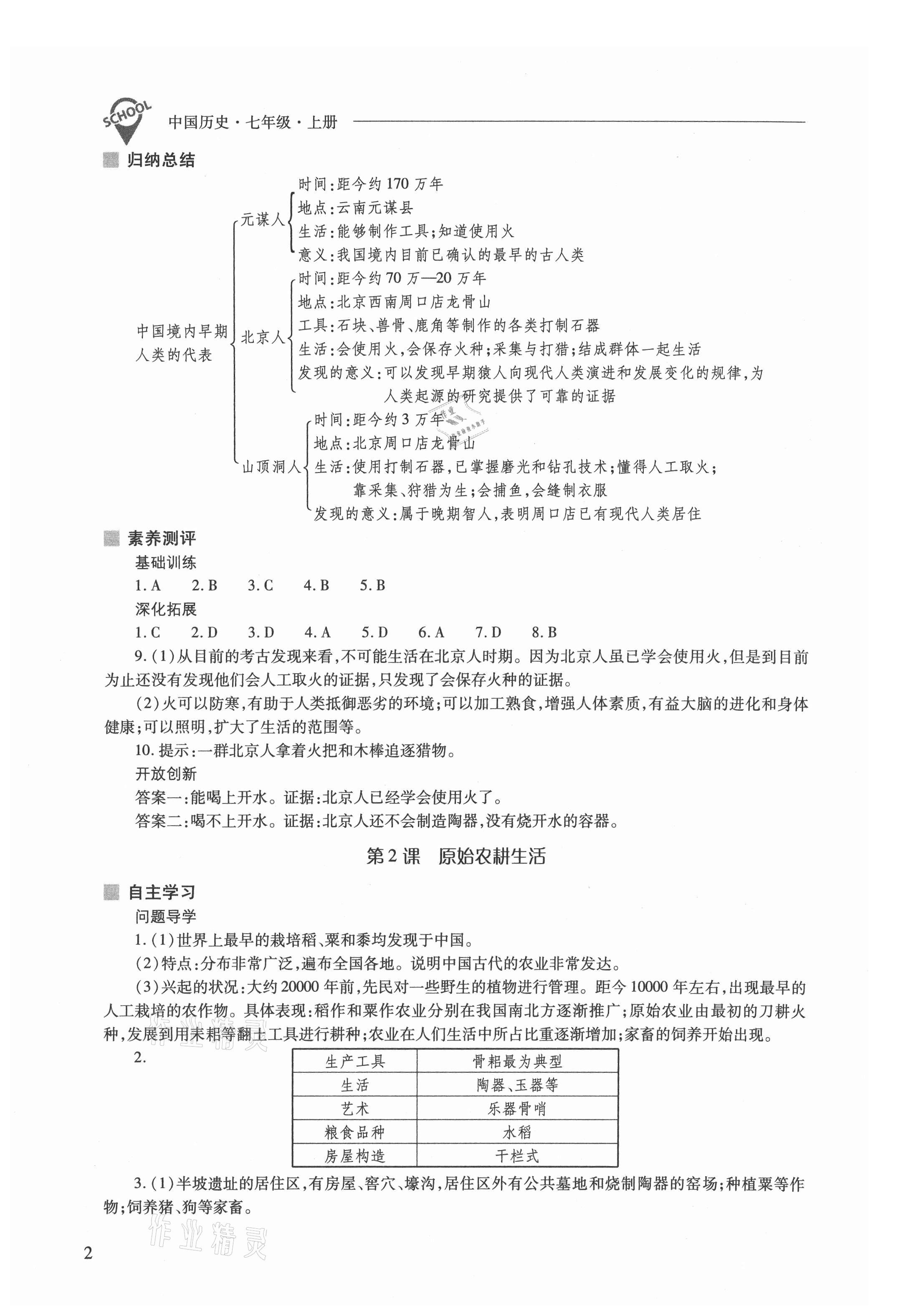 2021年新課程問題解決導學方案七年級歷史上冊人教版 參考答案第2頁