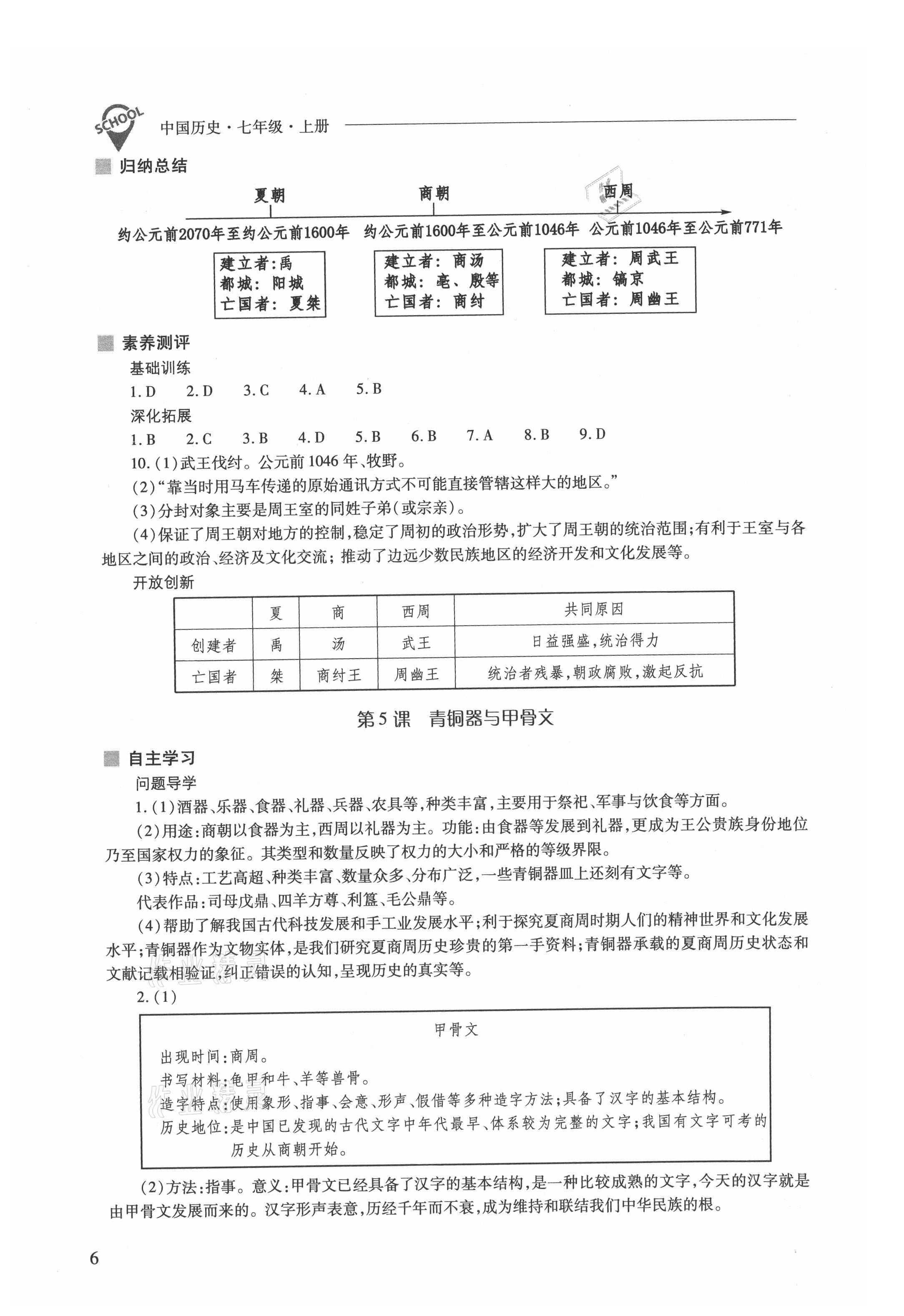 2021年新課程問題解決導(dǎo)學(xué)方案七年級(jí)歷史上冊(cè)人教版 參考答案第6頁