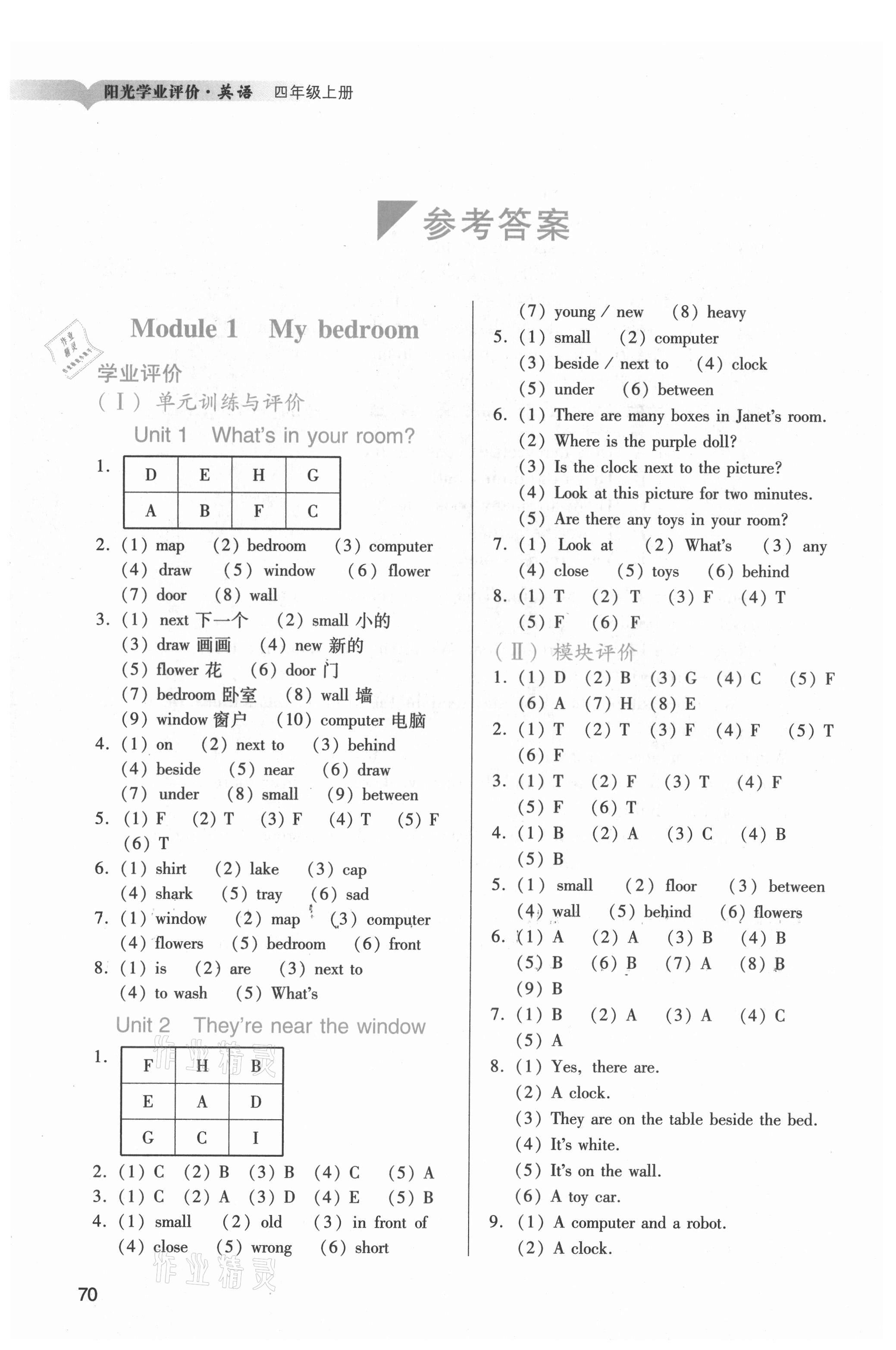 2021年陽光學(xué)業(yè)評價四年級英語上冊教科版 參考答案第1頁